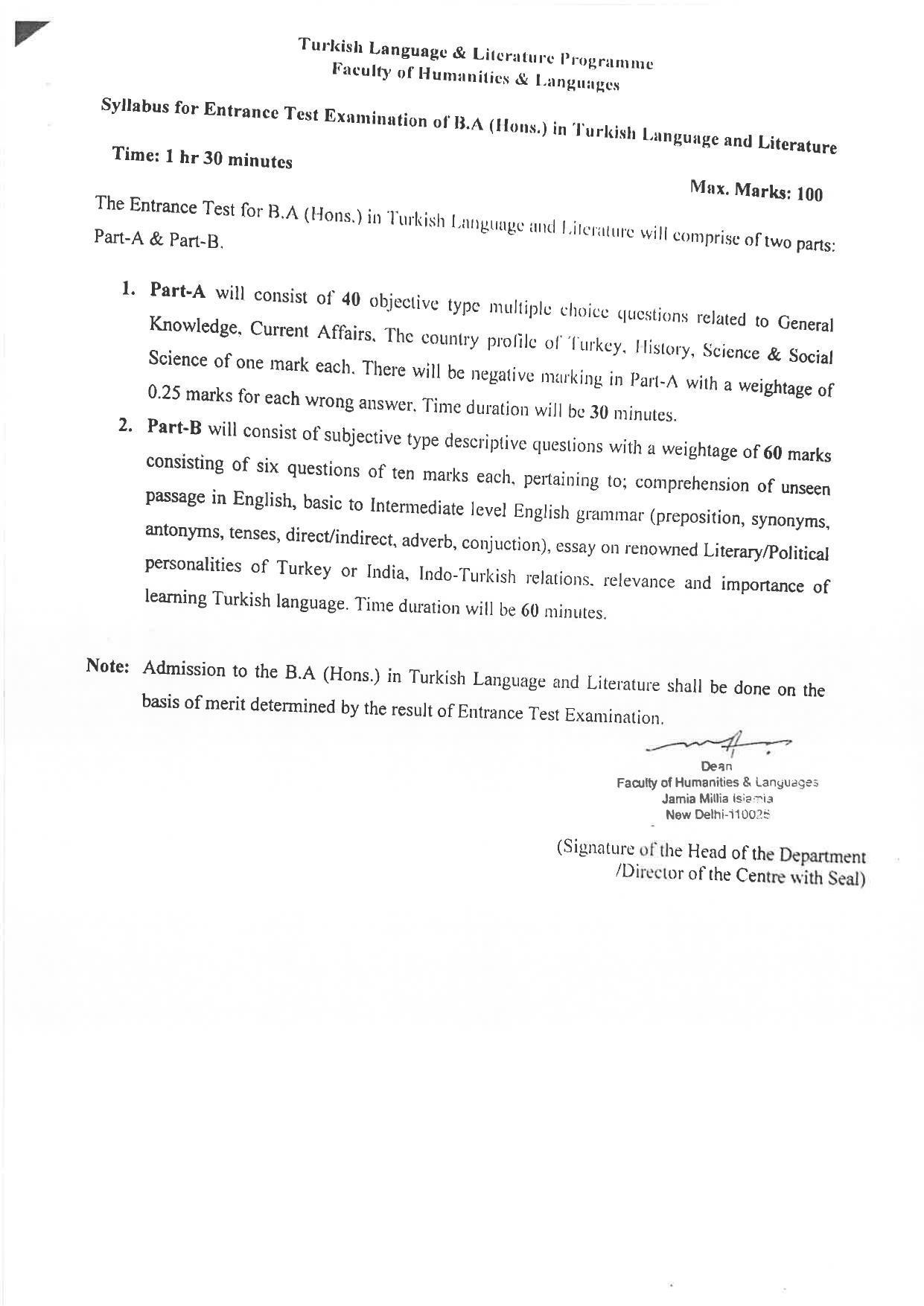 JMI Entrance Exam B28-B.A. (Hons.) (Turkish Language & Literature) Syllabus - Page 2