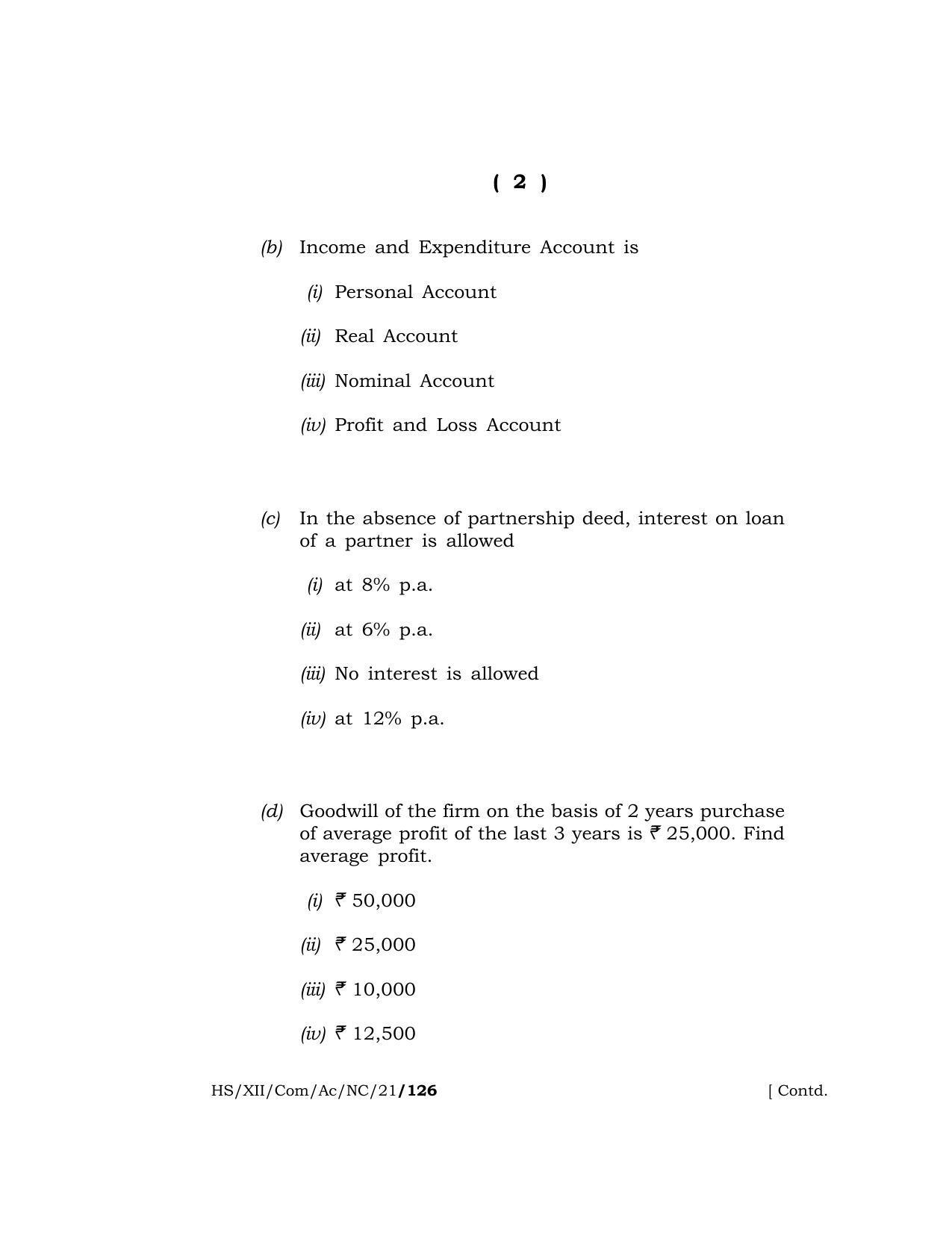 Meghalaya Board (MBOSE) Class 12 ACCOUNTANCY (New Course) (HS-XII-Com-Ac-NC-21) 2021 Question Paper - Page 2