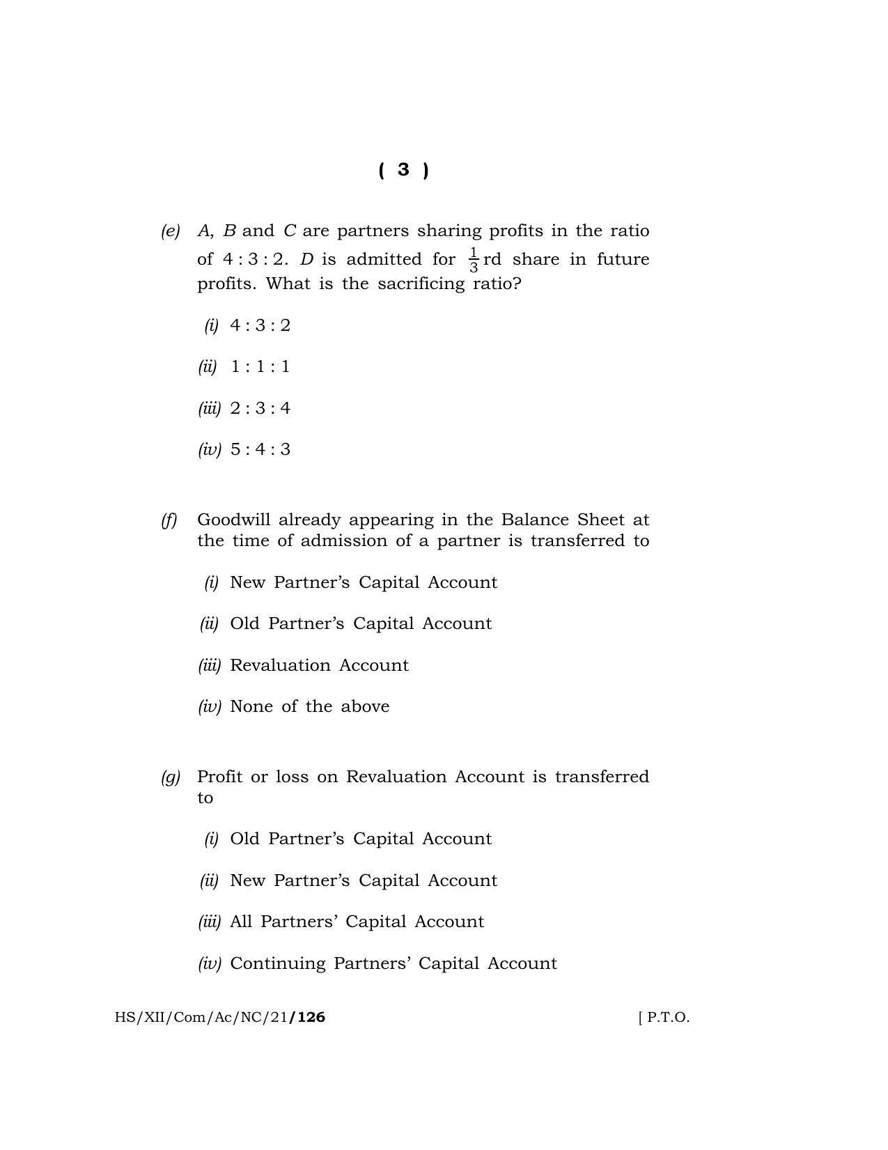 Meghalaya Board (MBOSE) Class 12 ACCOUNTANCY (New Course) (HS-XII-Com-Ac-NC-21) 2021 Question Paper - Page 3