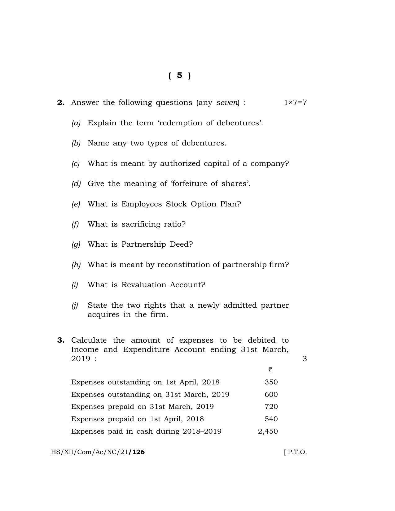 Meghalaya Board (MBOSE) Class 12 ACCOUNTANCY (New Course) (HS-XII-Com-Ac-NC-21) 2021 Question Paper - Page 5