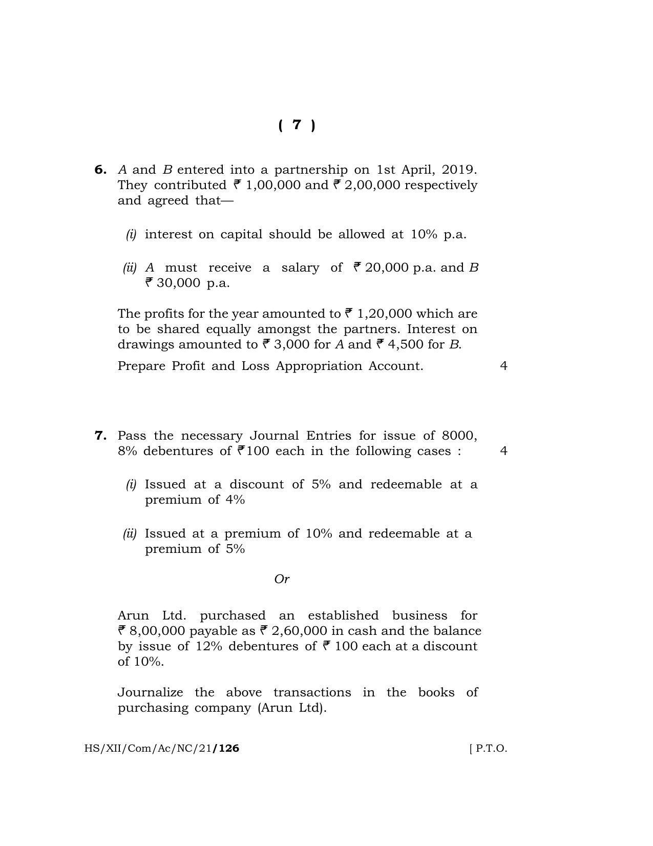 Meghalaya Board (MBOSE) Class 12 ACCOUNTANCY (New Course) (HS-XII-Com-Ac-NC-21) 2021 Question Paper - Page 7