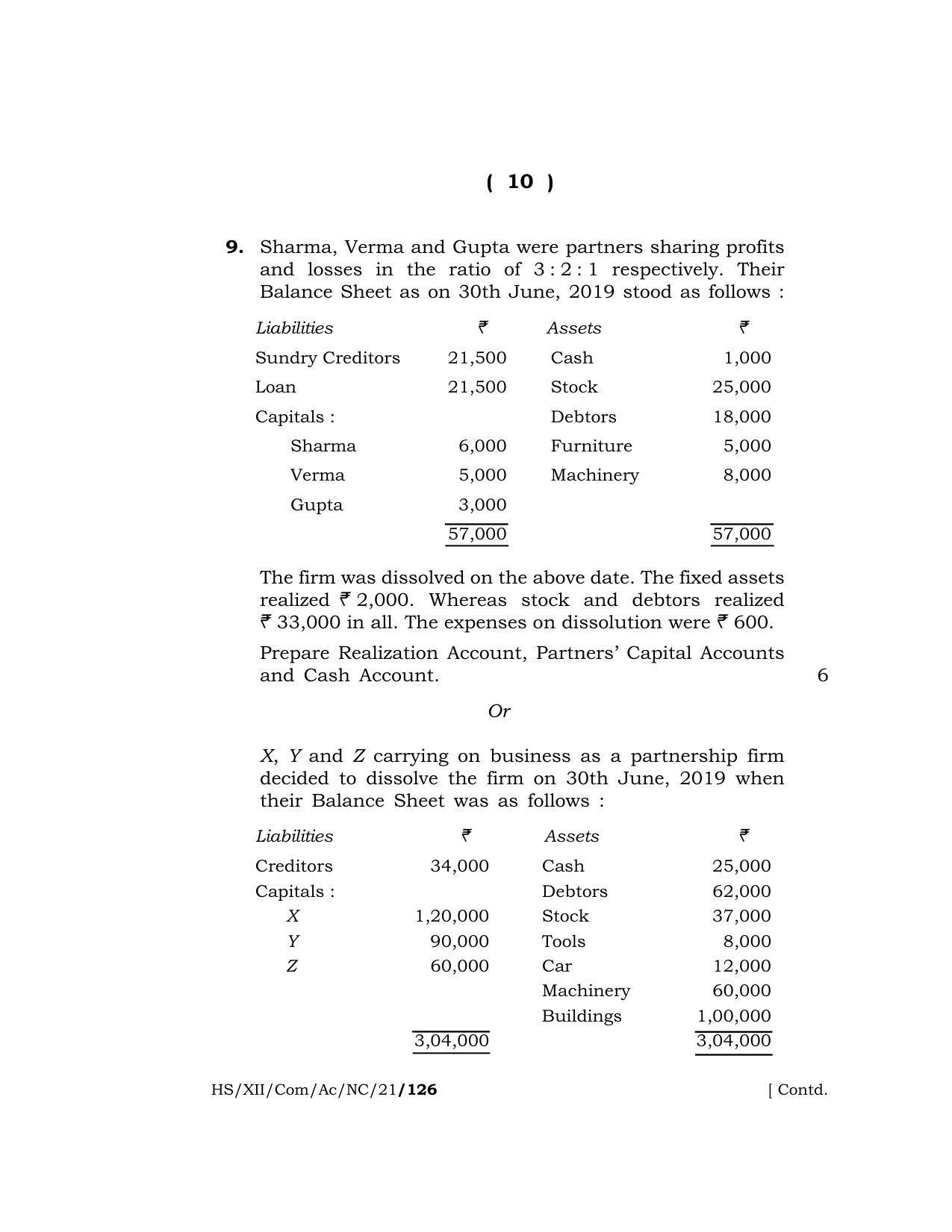 Meghalaya Board (MBOSE) Class 12 ACCOUNTANCY (New Course) (HS-XII-Com-Ac-NC-21) 2021 Question Paper - Page 10