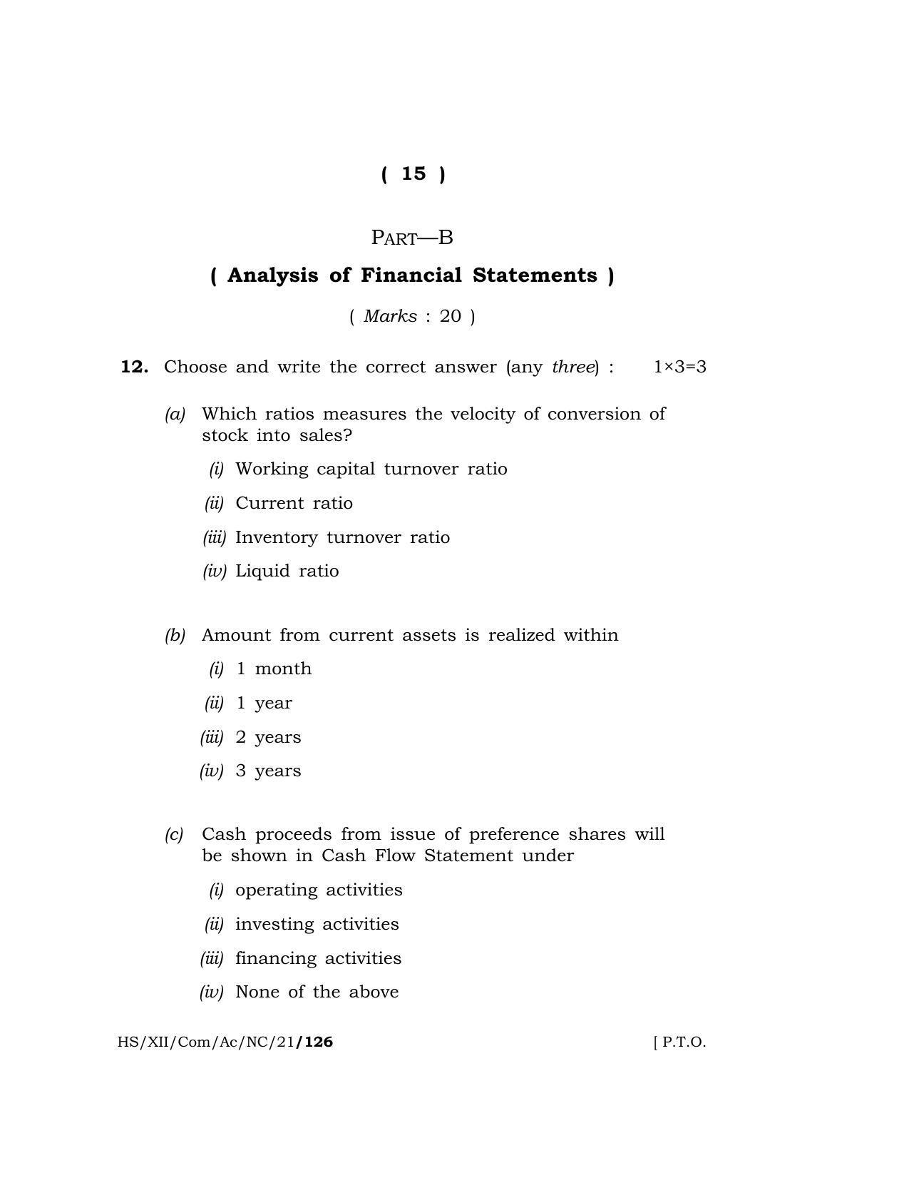 Meghalaya Board (MBOSE) Class 12 ACCOUNTANCY (New Course) (HS-XII-Com-Ac-NC-21) 2021 Question Paper - Page 15