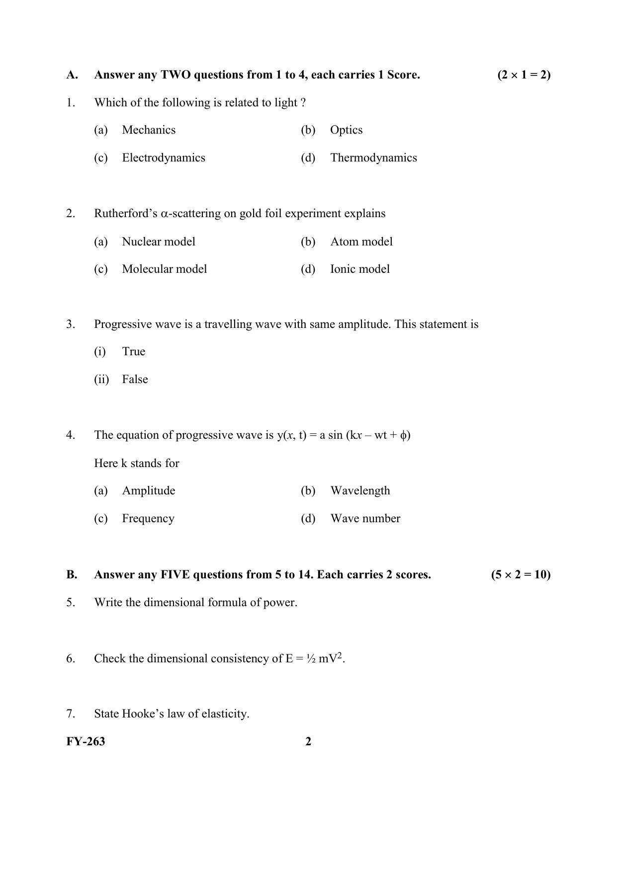 Kerala Plus One (Class 11th) Physics (Hearing Impaired) Question Paper 2021 - Page 2