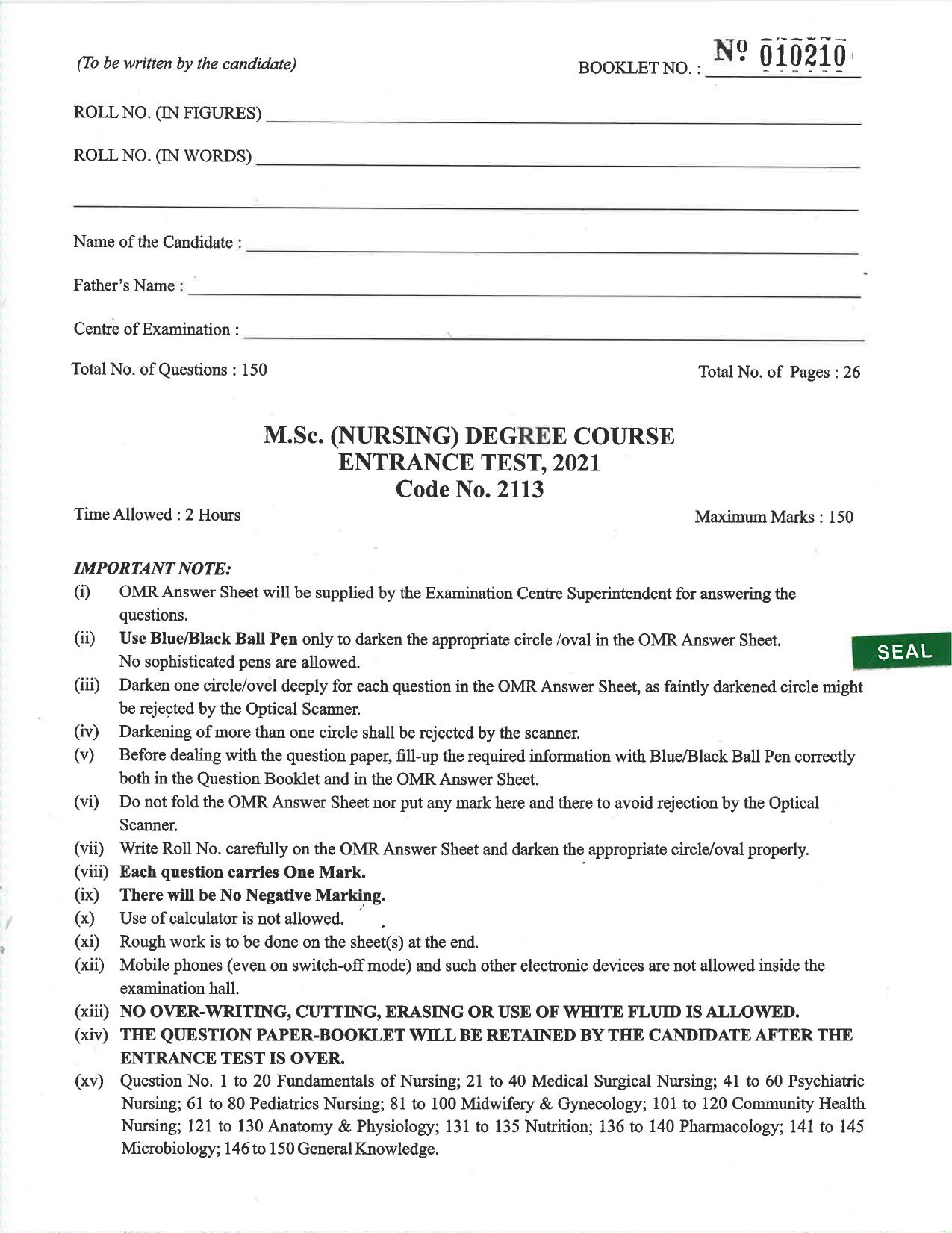 HP M.Sc. Nursing 2021 Question Paper Answer Key - Page 2