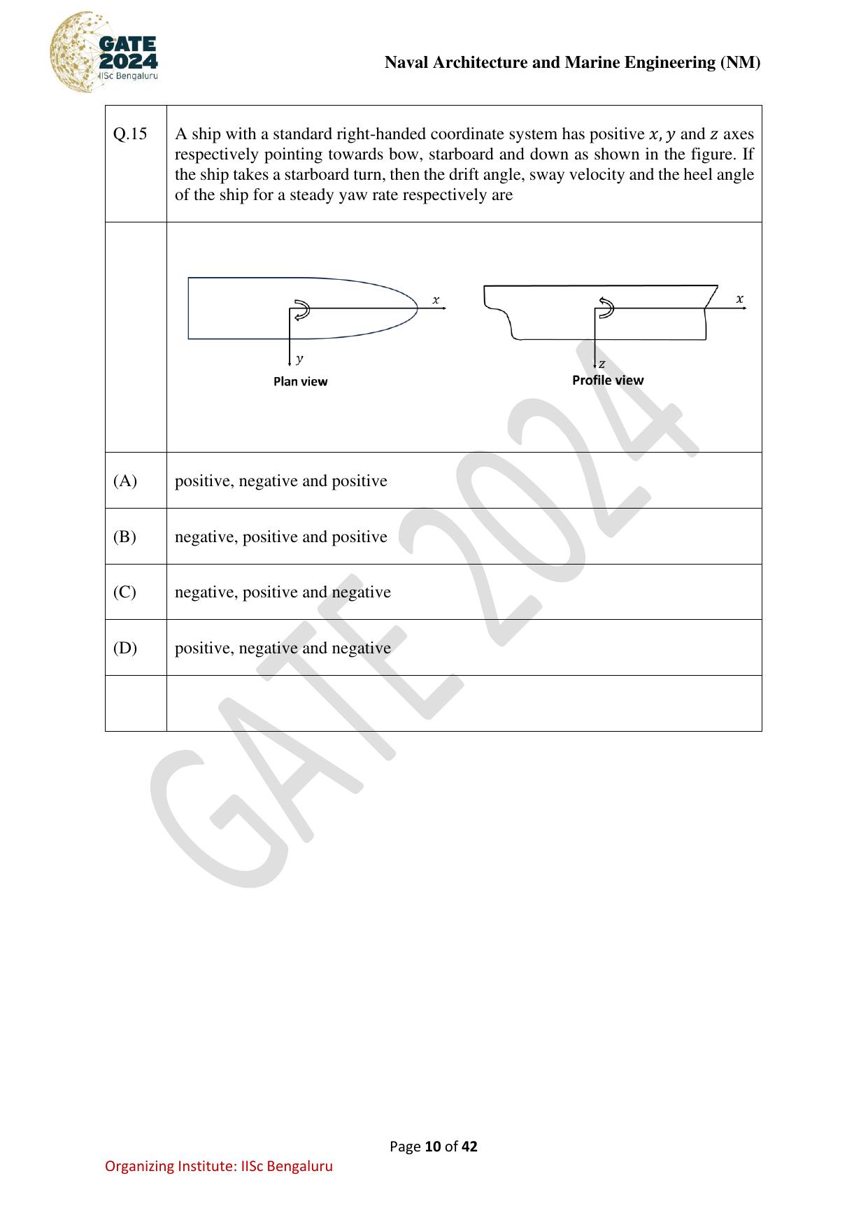 GATE 2024 Naval Architecture and Marine Engineering (NM) Question Paper - Page 10