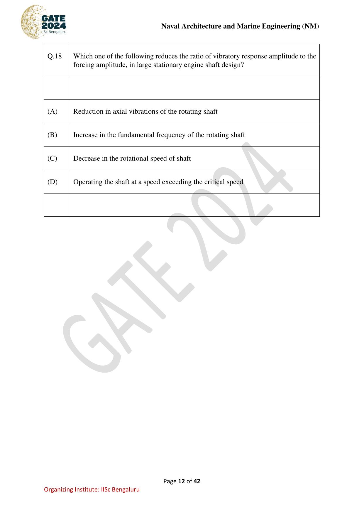 GATE 2024 Naval Architecture and Marine Engineering (NM) Question Paper - Page 12