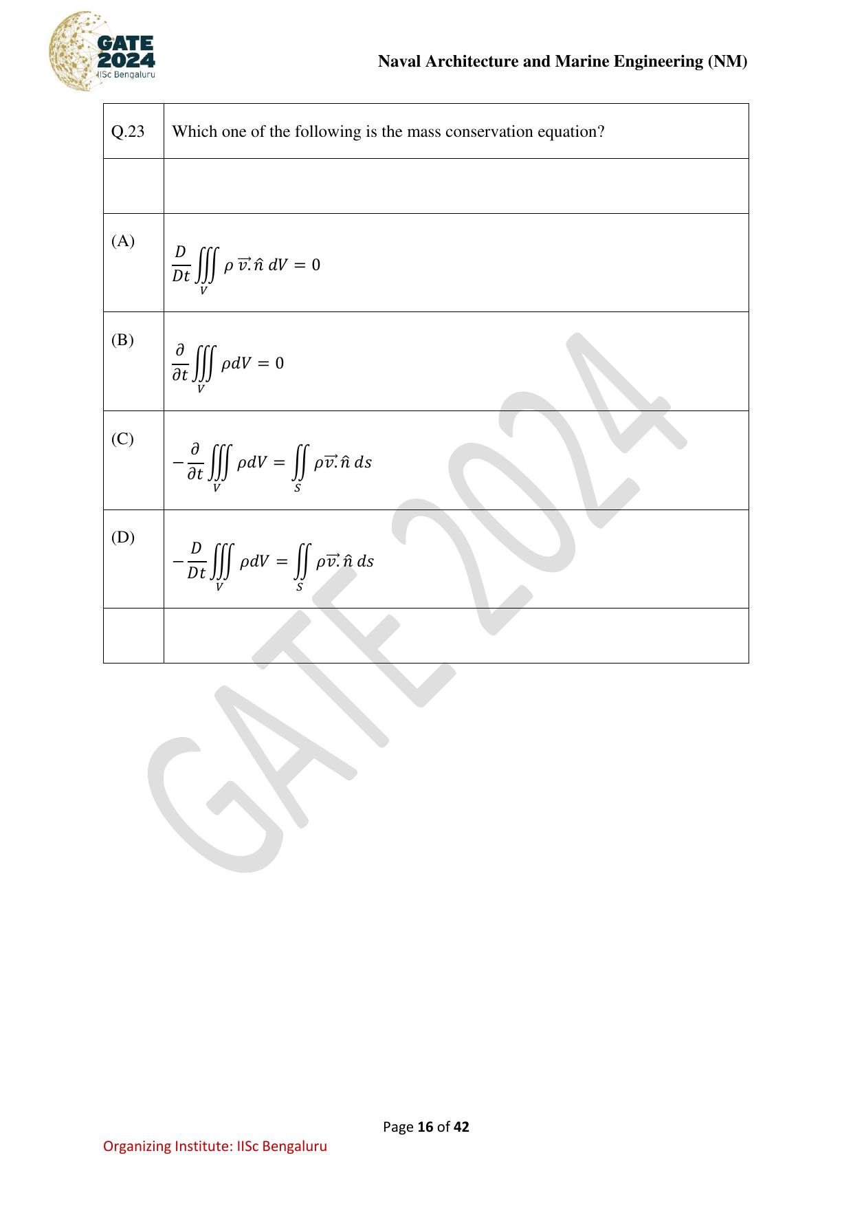GATE 2024 Naval Architecture and Marine Engineering (NM) Question Paper - Page 16