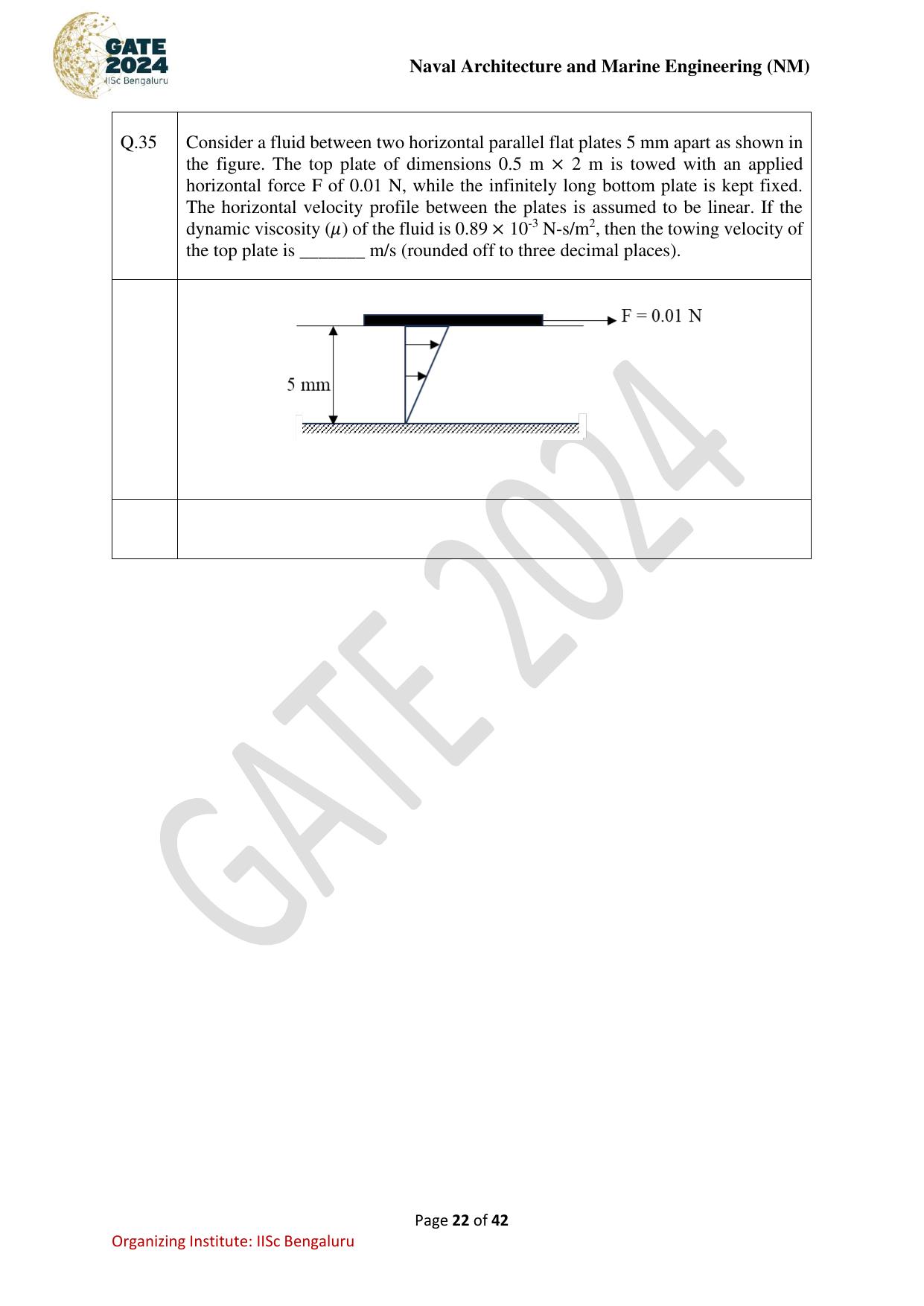 GATE 2024 Naval Architecture and Marine Engineering (NM) Question Paper - Page 22