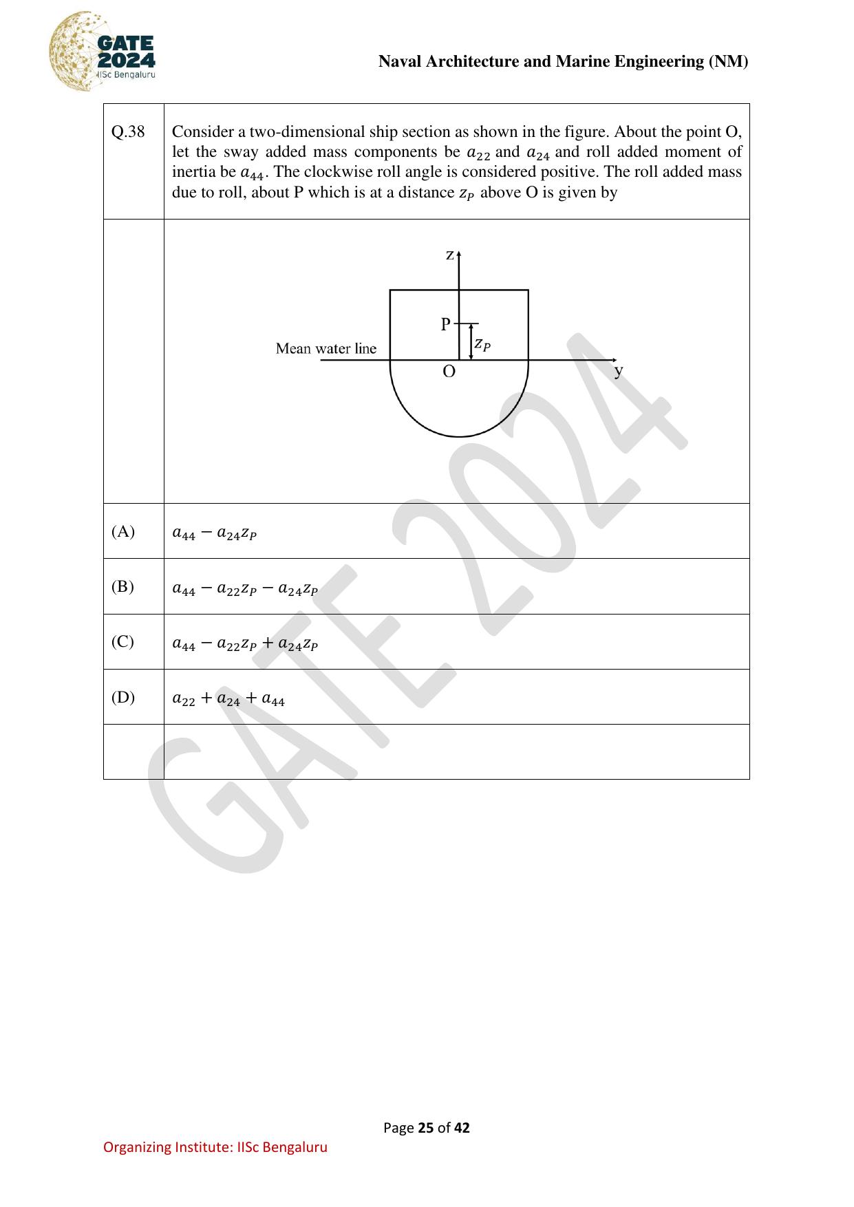 GATE 2024 Naval Architecture and Marine Engineering (NM) Question Paper - Page 25