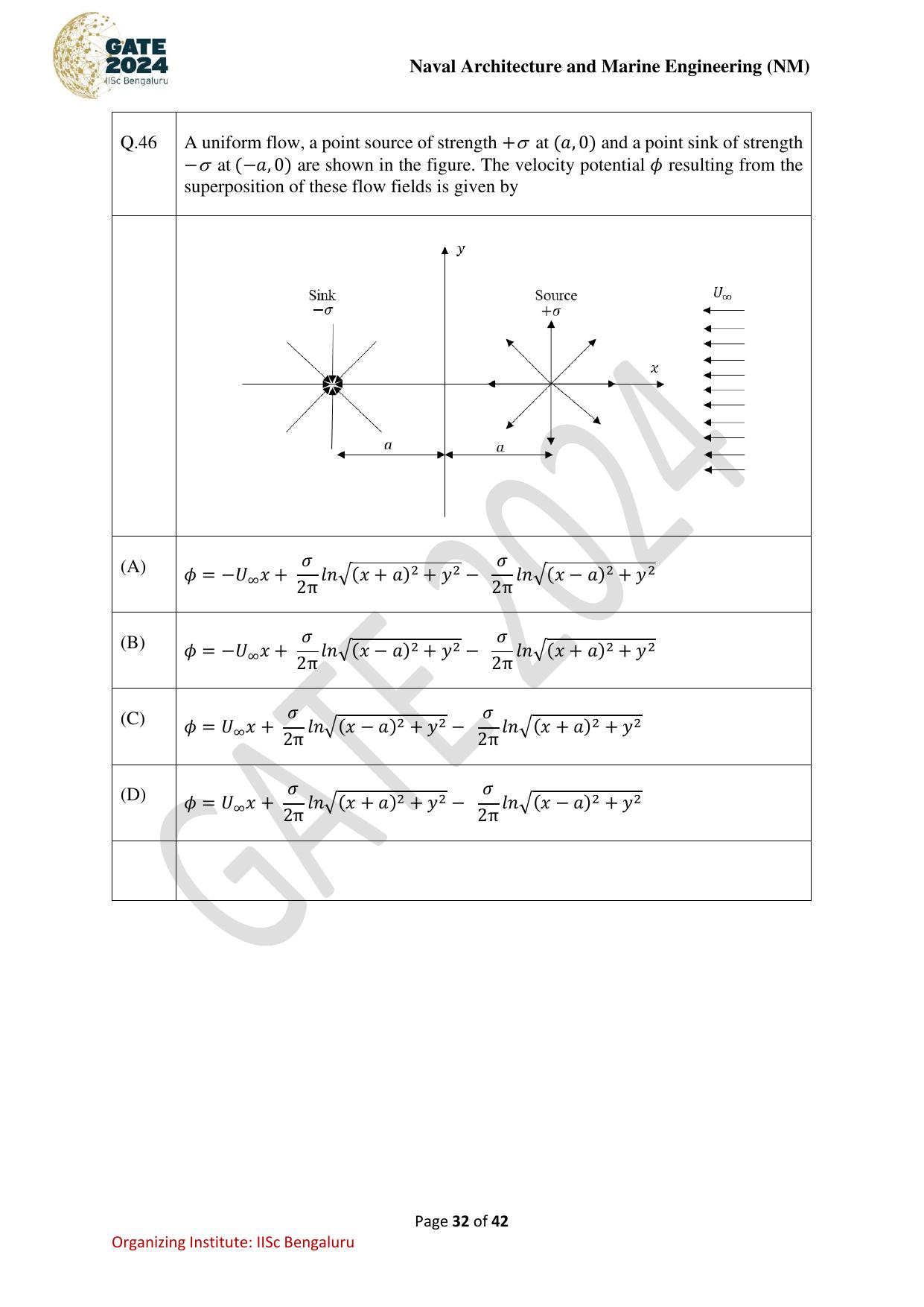 GATE 2024 Naval Architecture and Marine Engineering (NM) Question Paper - Page 32