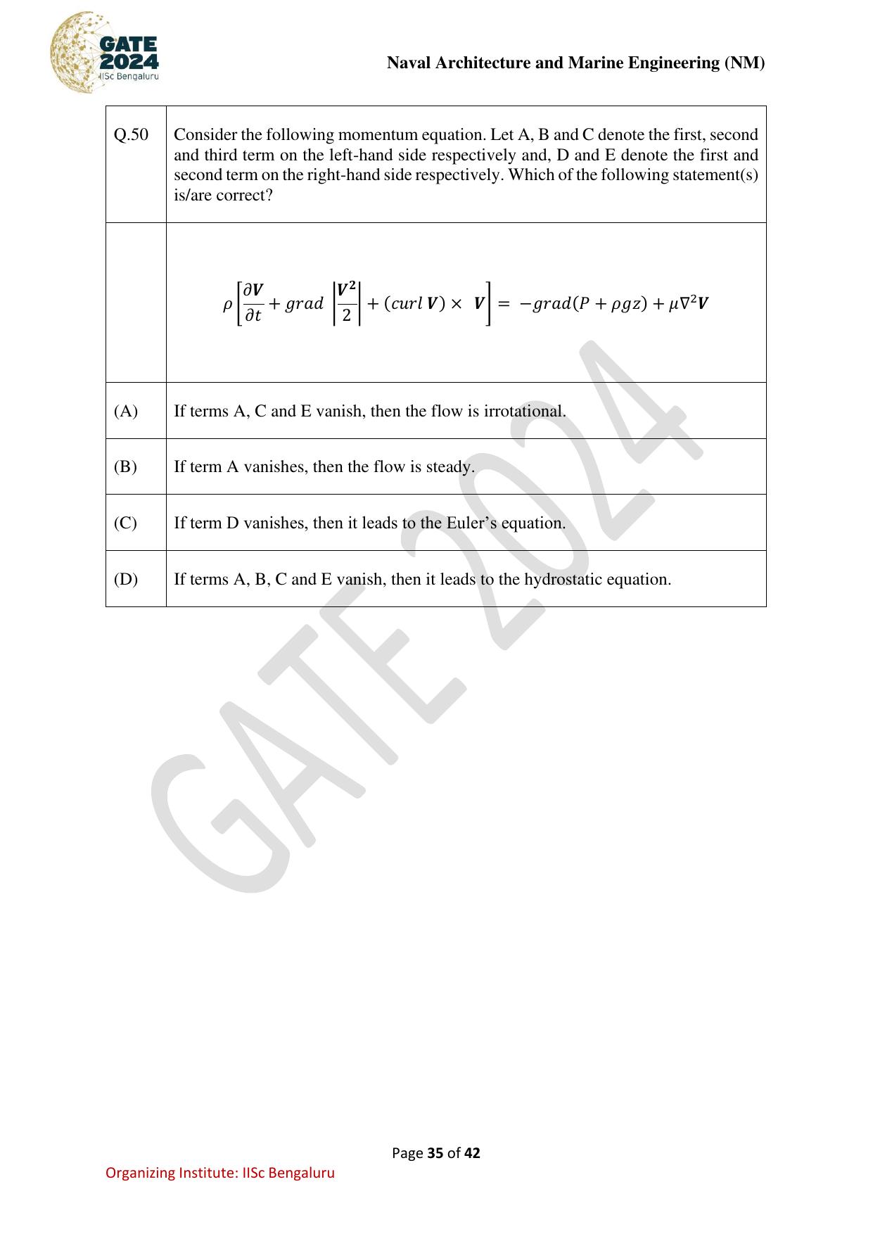 GATE 2024 Naval Architecture and Marine Engineering (NM) Question Paper - Page 35