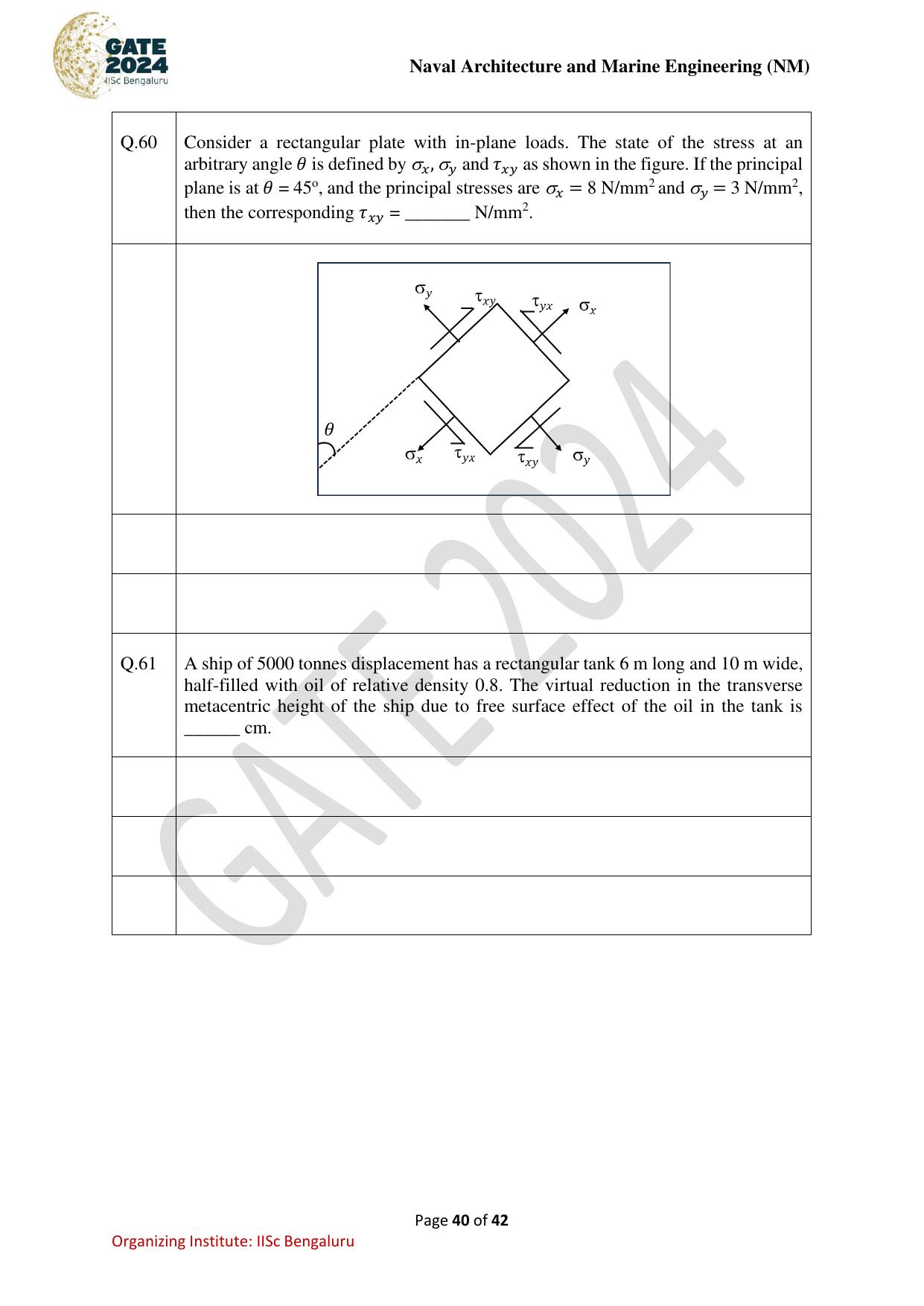 GATE 2024 Naval Architecture and Marine Engineering (NM) Question Paper - Page 40