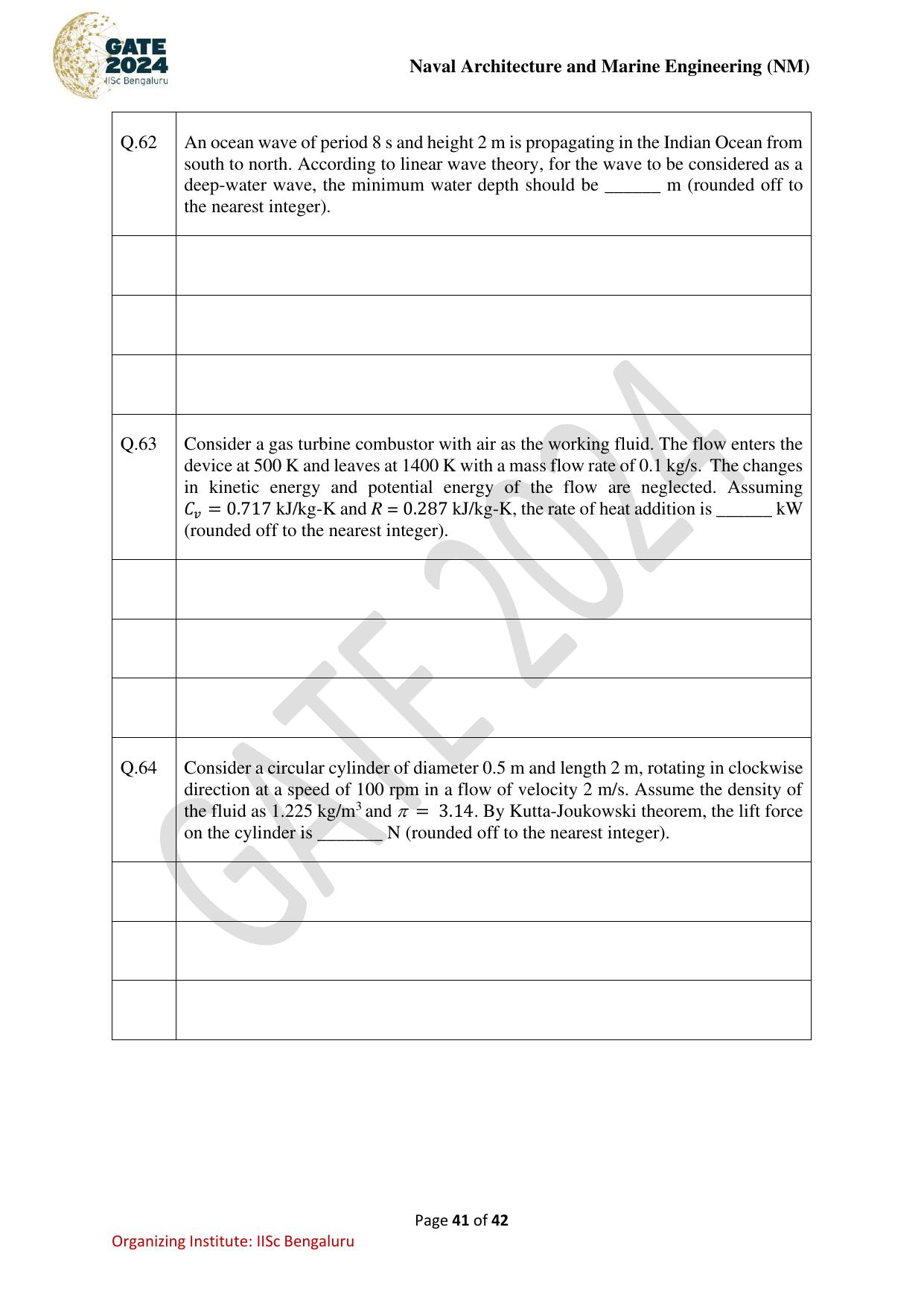 GATE 2024 Naval Architecture and Marine Engineering (NM) Question Paper - Page 41