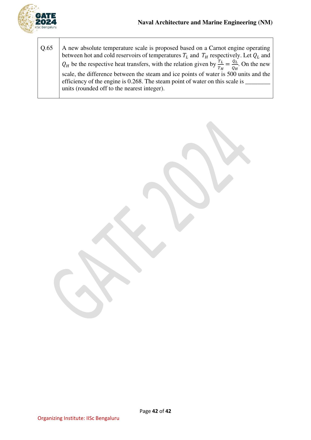 GATE 2024 Naval Architecture and Marine Engineering (NM) Question Paper - Page 42