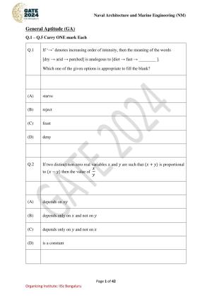 GATE 2024 Naval Architecture and Marine Engineering (NM) Question Paper