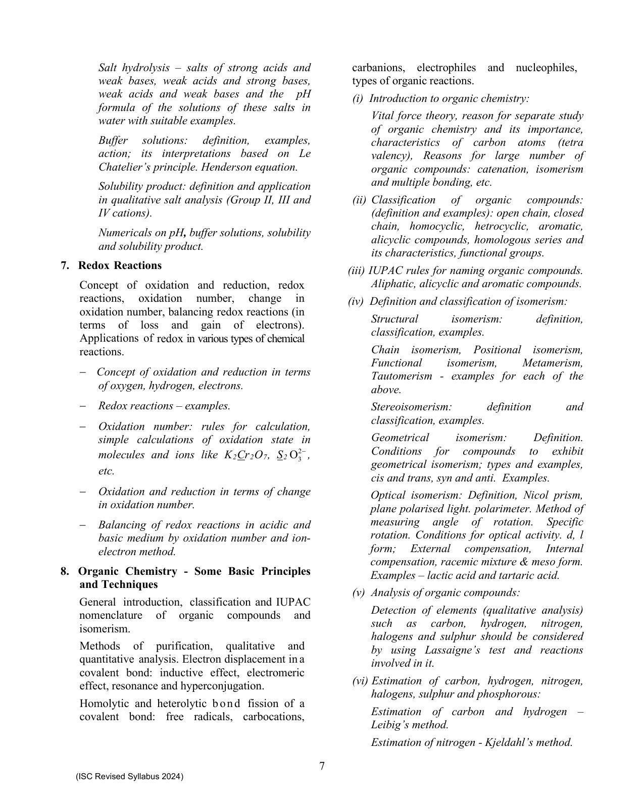 ISC Class XI Chemistry 2025 Syllabus - Page 7