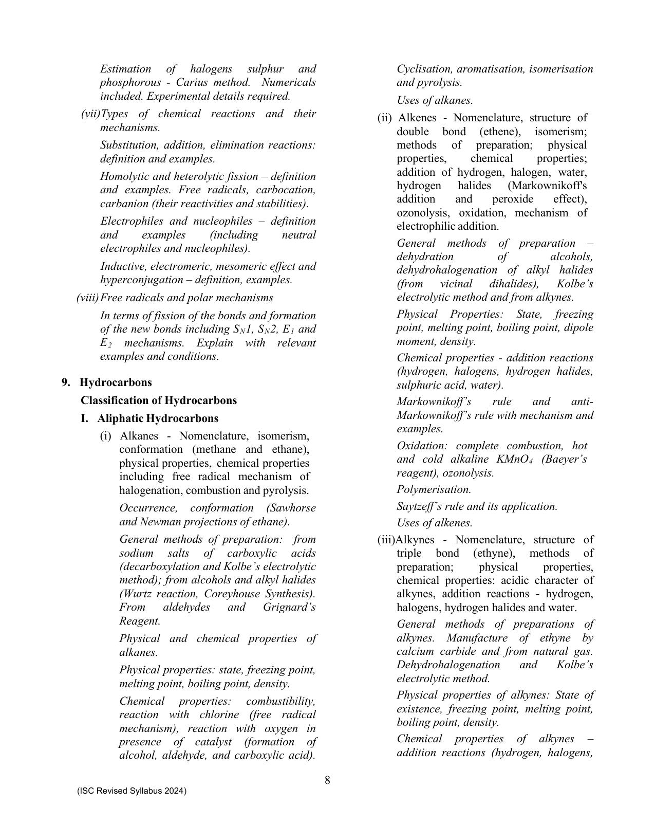 ISC Class XI Chemistry 2025 Syllabus - Page 8