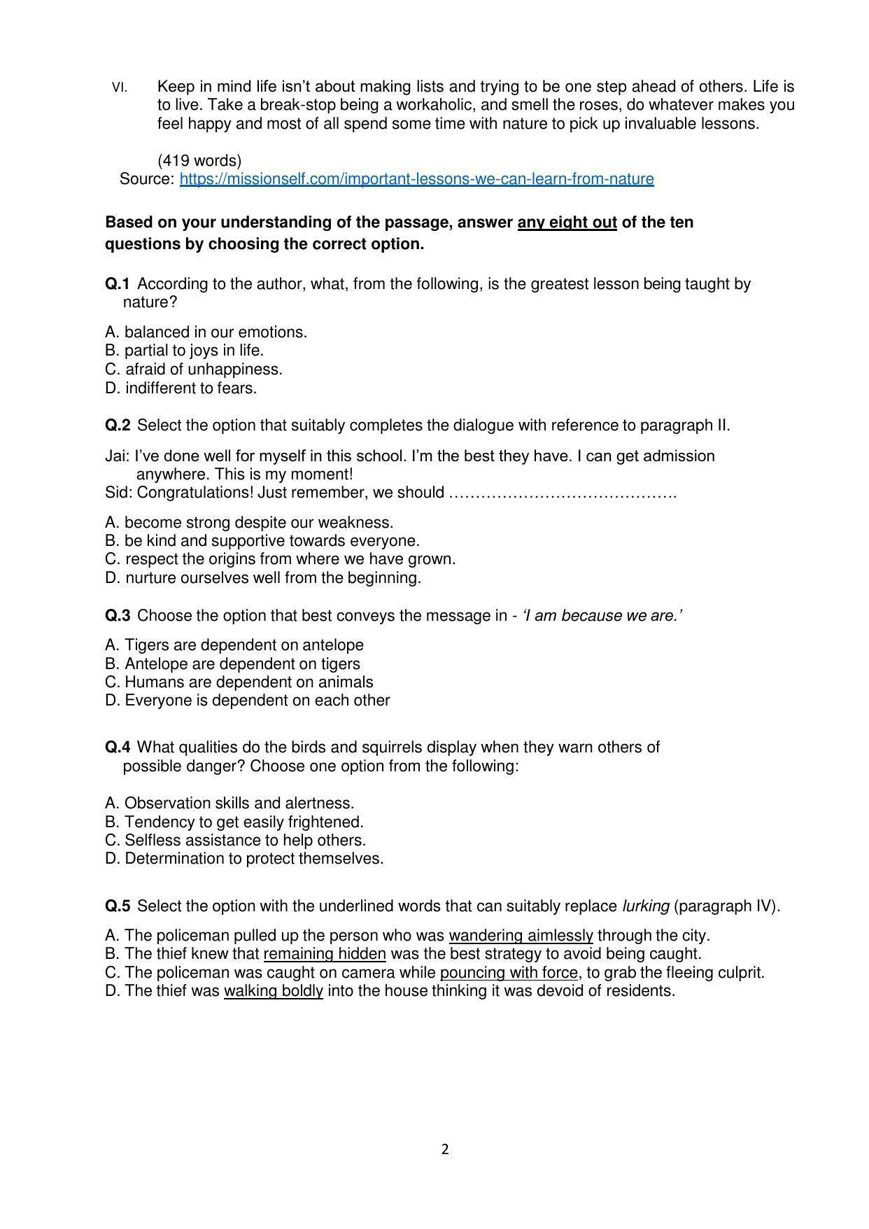 CBSE Class 10 English (Language & Literature) Sample Paper 2021-22 - Page 2