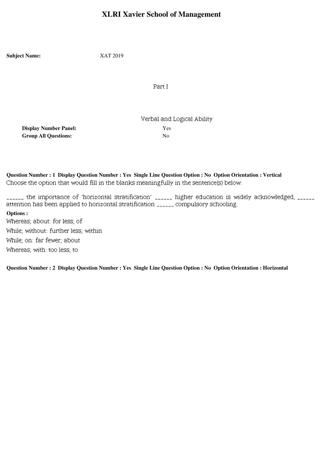XAT 2019 Question Paper - Page 1