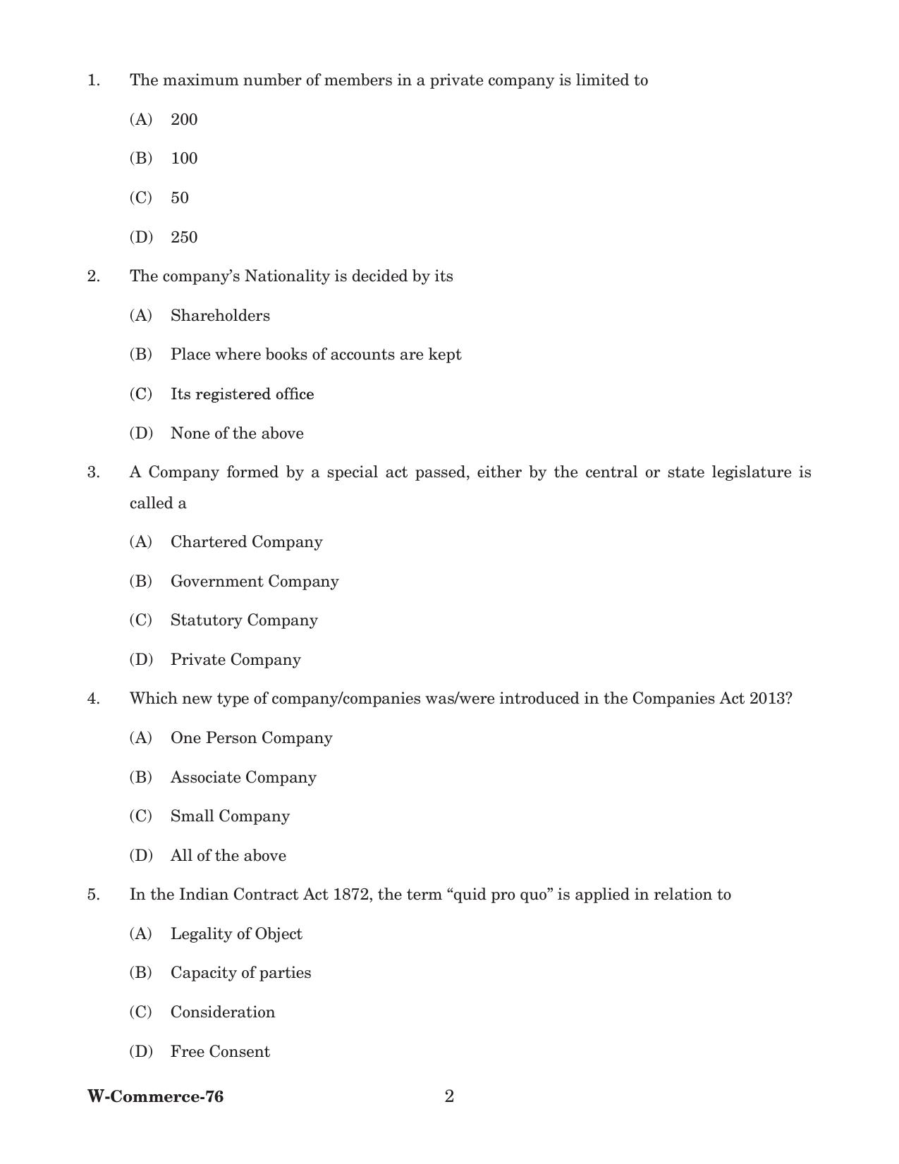 Odisha CPET 2022 COMMERCE Question Paper - Page 2