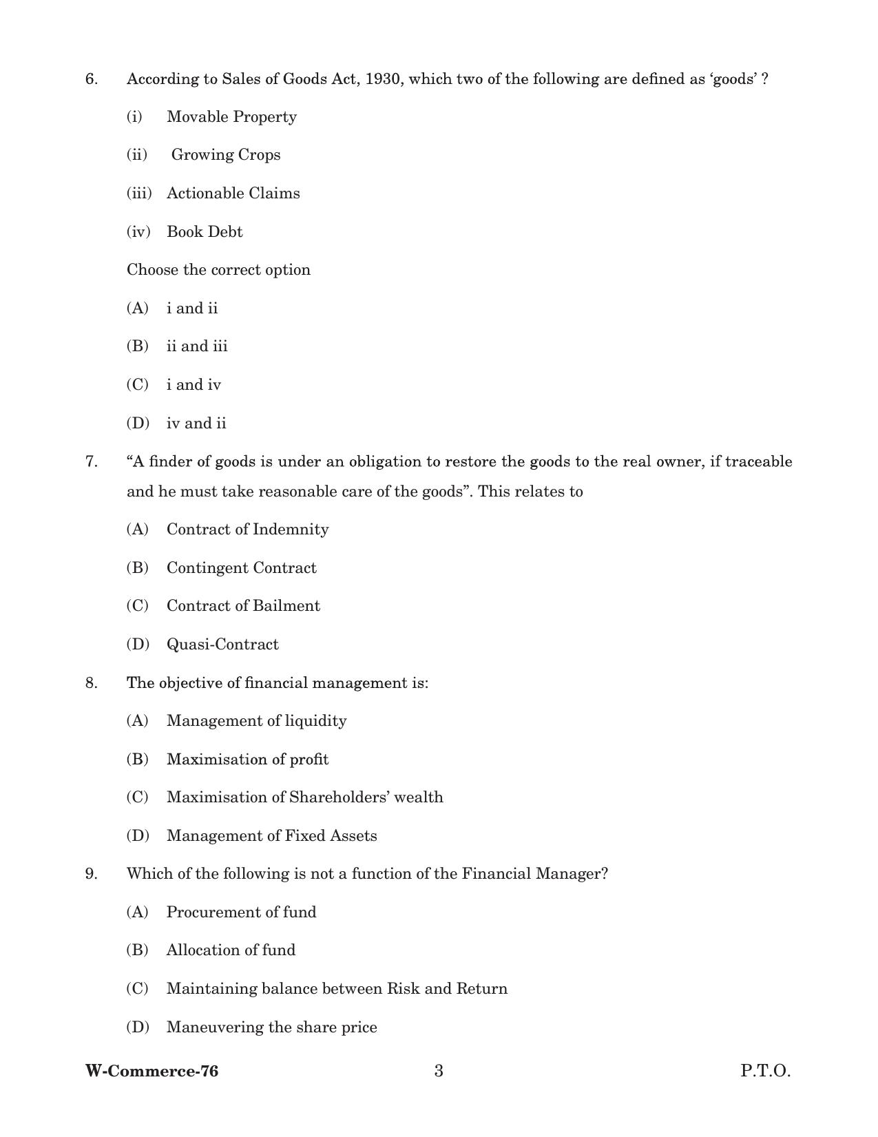 Odisha CPET 2022 COMMERCE Question Paper - Page 3