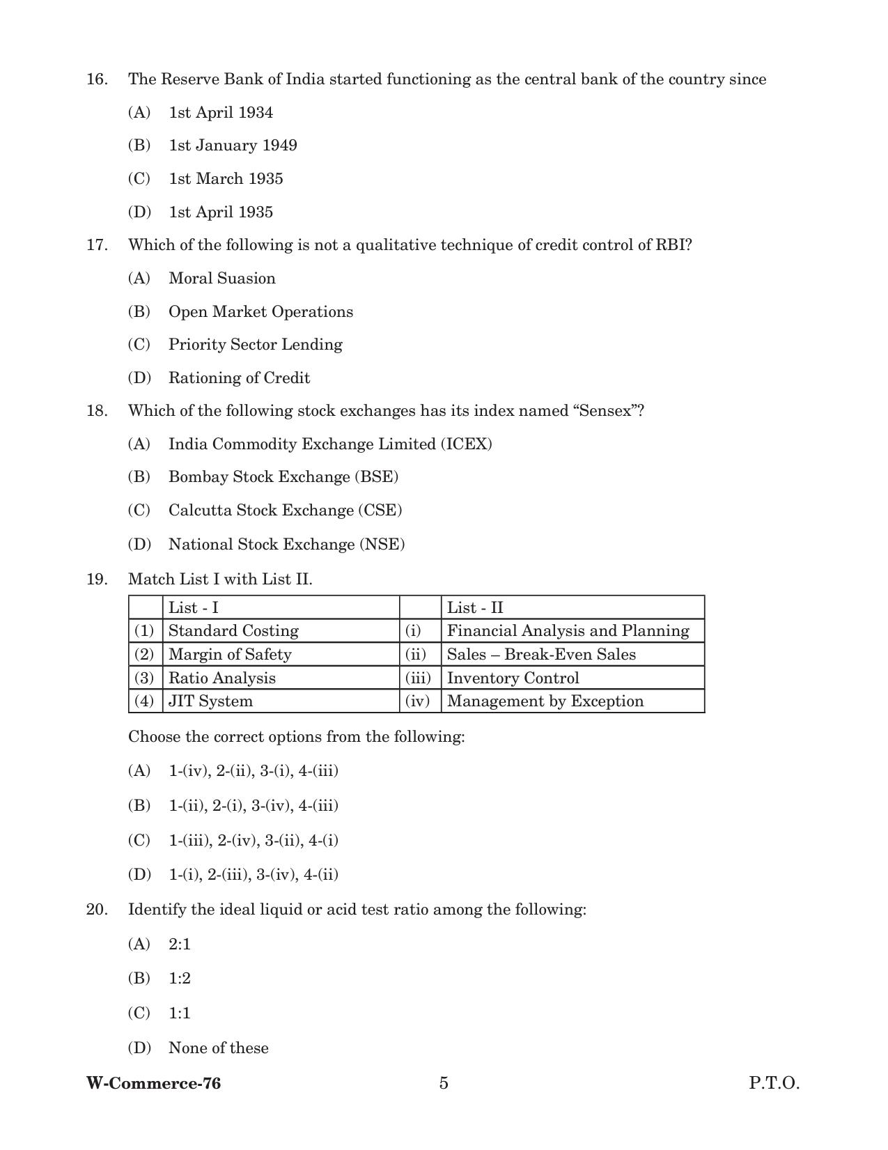 Odisha CPET 2022 COMMERCE Question Paper - Page 5
