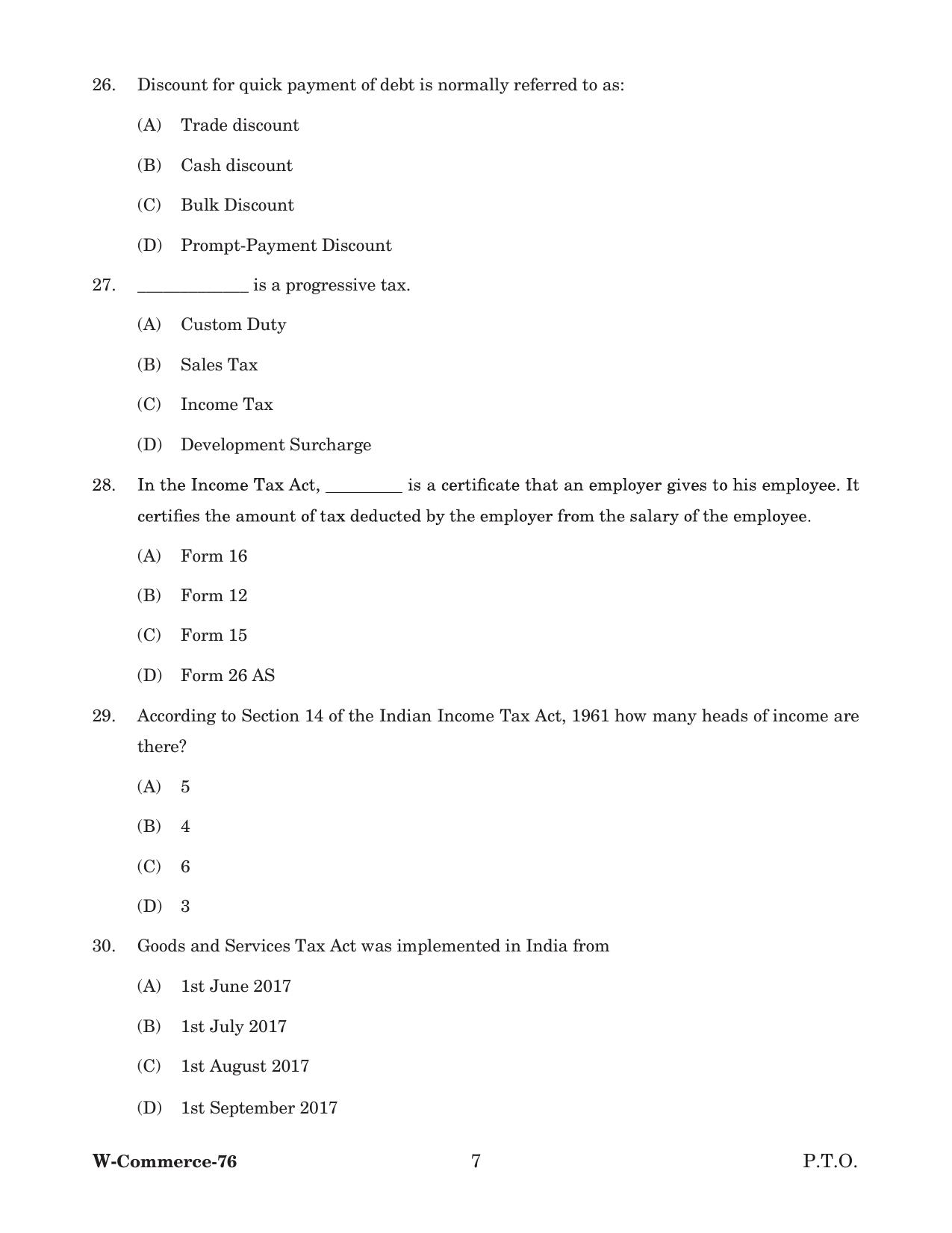 Odisha CPET 2022 COMMERCE Question Paper - Page 7