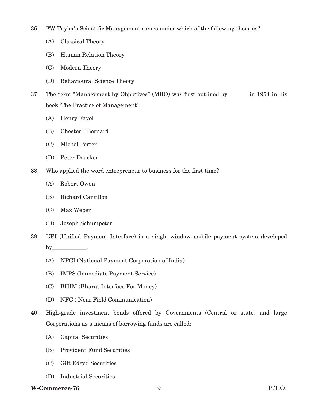 Odisha CPET 2022 COMMERCE Question Paper - Page 9