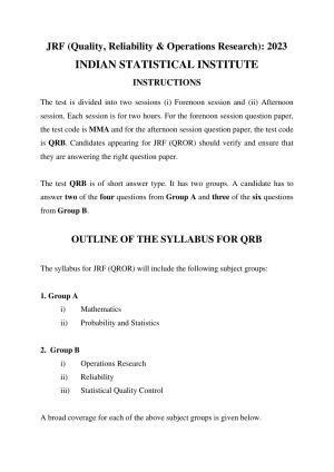 ISI Admission Test JRF in Quality, Reliability and Operations Research Syllabus