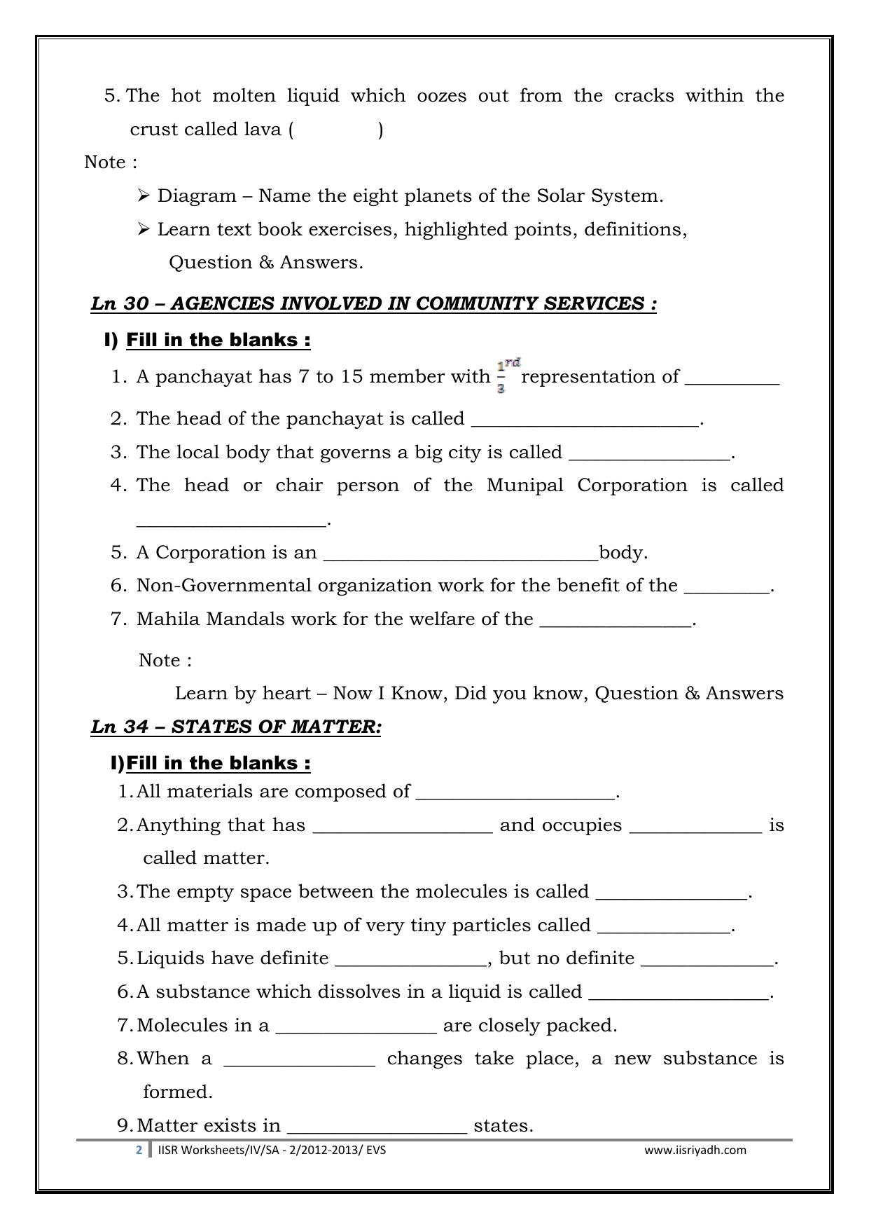 Worksheet for Class 4 Environmental Studies Stars and Planets Assignment - Page 2