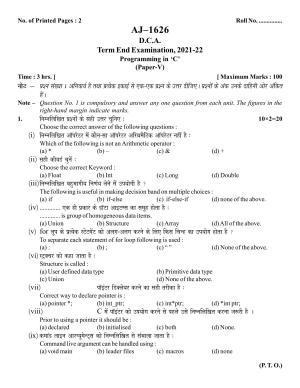 Bilaspur University Question Paper 2021-2022:Diploma In Computer Application Programming In C Paper 1