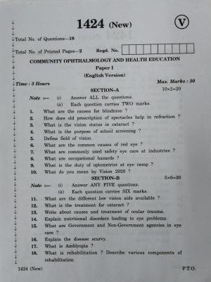AP Inter 2nd Year Vocational Question Paper March - 2020 - Community Ophthalmology and Health Education - I