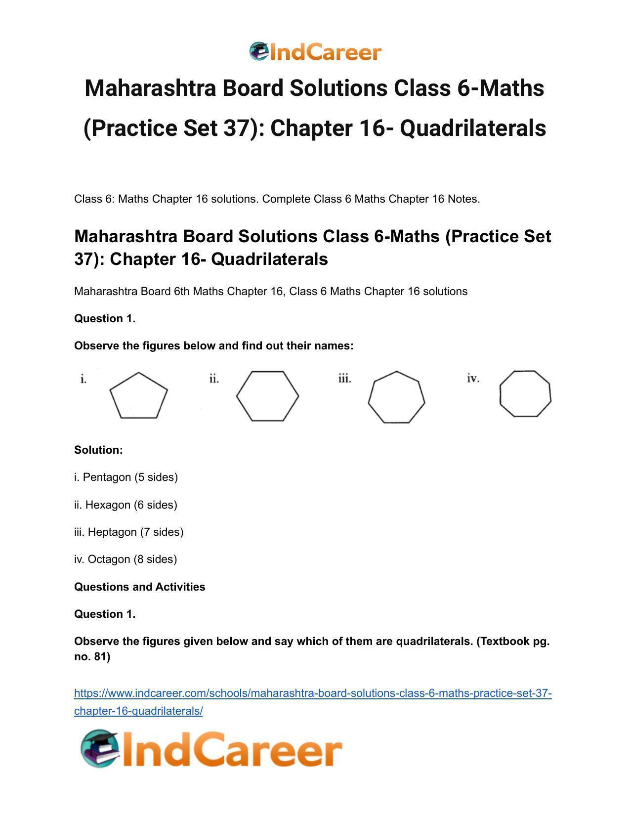 Maharashtra Board Solutions Class 6-Maths (Practice Set 37): Chapter 16- Quadrilaterals - Page 2