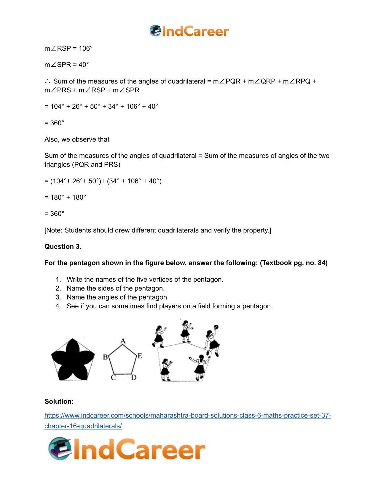 Maharashtra Board Solutions Class 6-Maths (Practice Set 37): Chapter 16- Quadrilaterals - Page 4