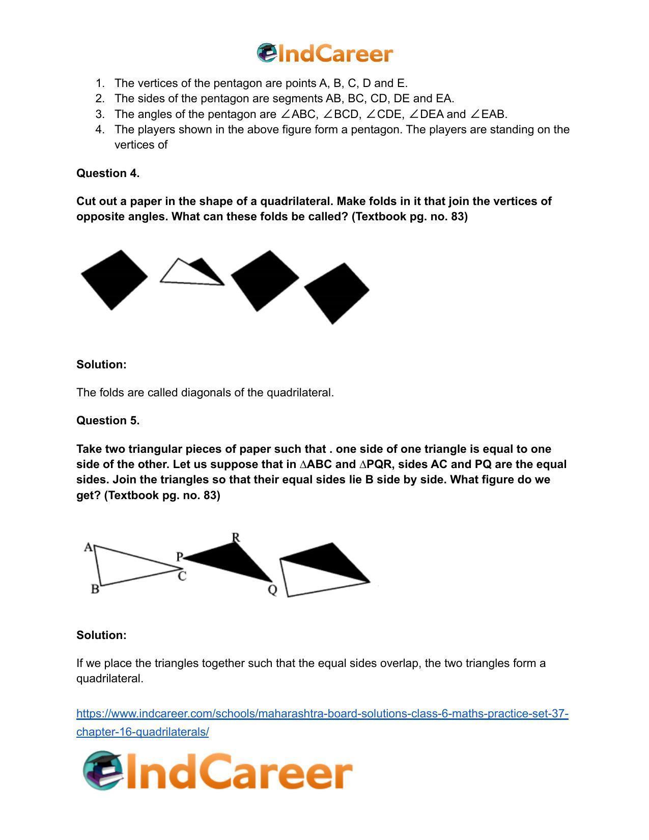 Maharashtra Board Solutions Class 6-Maths (Practice Set 37): Chapter 16- Quadrilaterals - Page 5