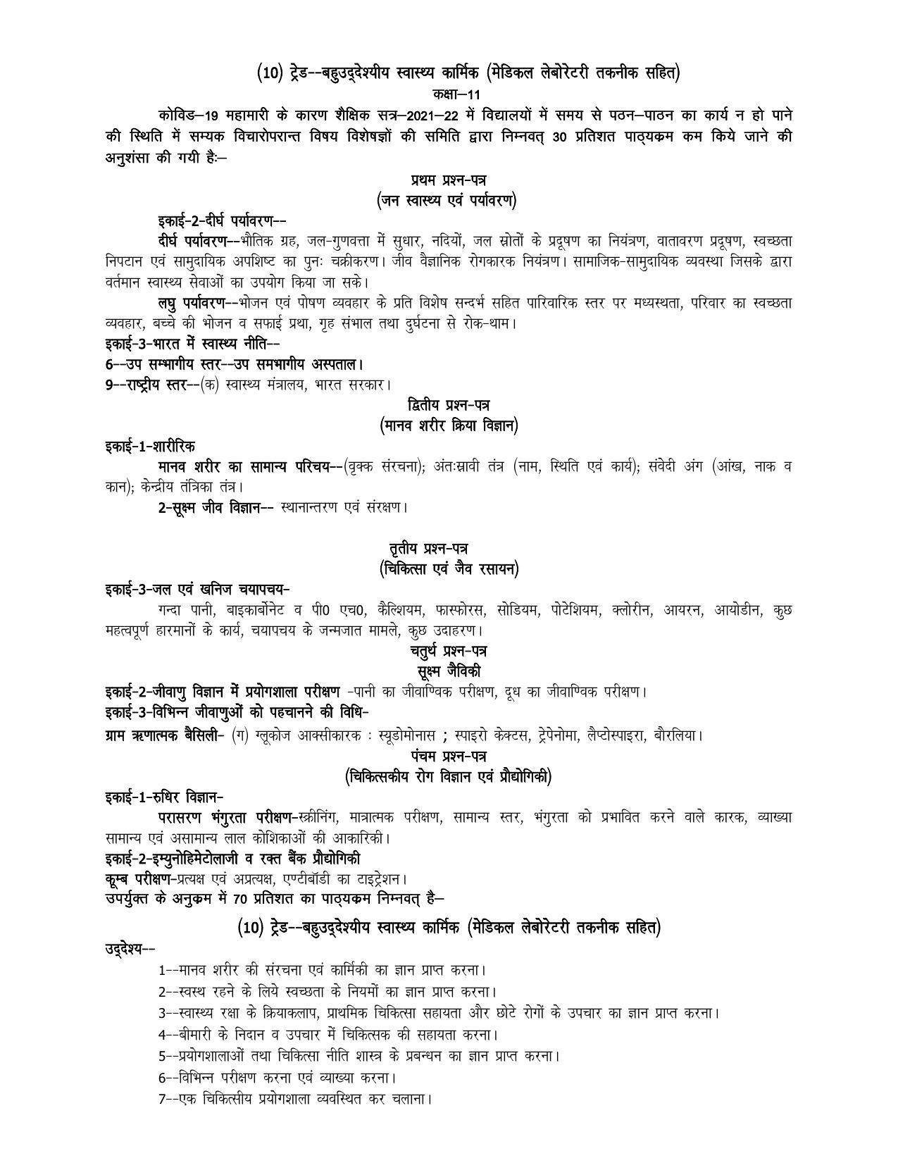 UP Board 11th Syllabus Trade-10 Multipurpose Health Worker with Lab Technique - Page 1