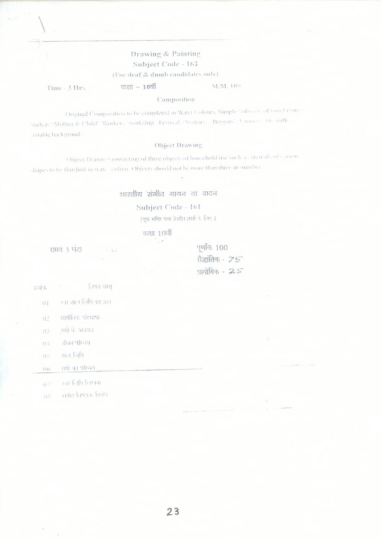 CGBSE Class 10th Syllabus 2021-2022 - Indian Music/Drawing painting - Page 1