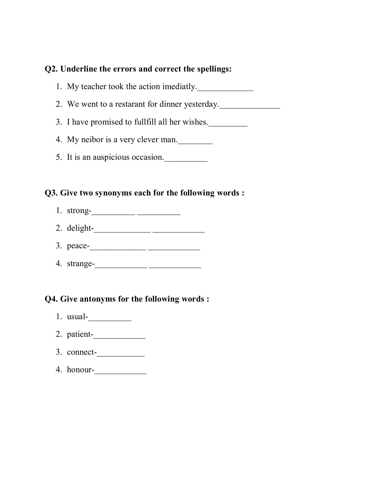Worksheet for Class 5 English Assignment 30 - Page 2