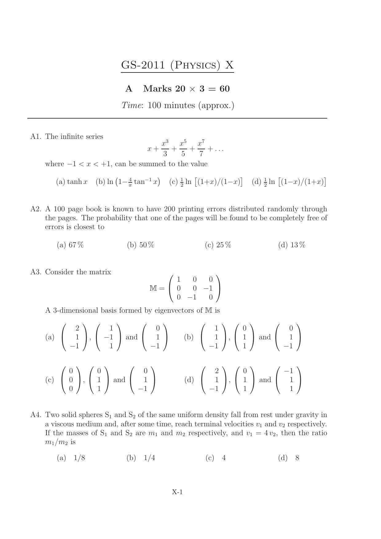 TIFR GS 2011 Physics Question Paper - Page 4