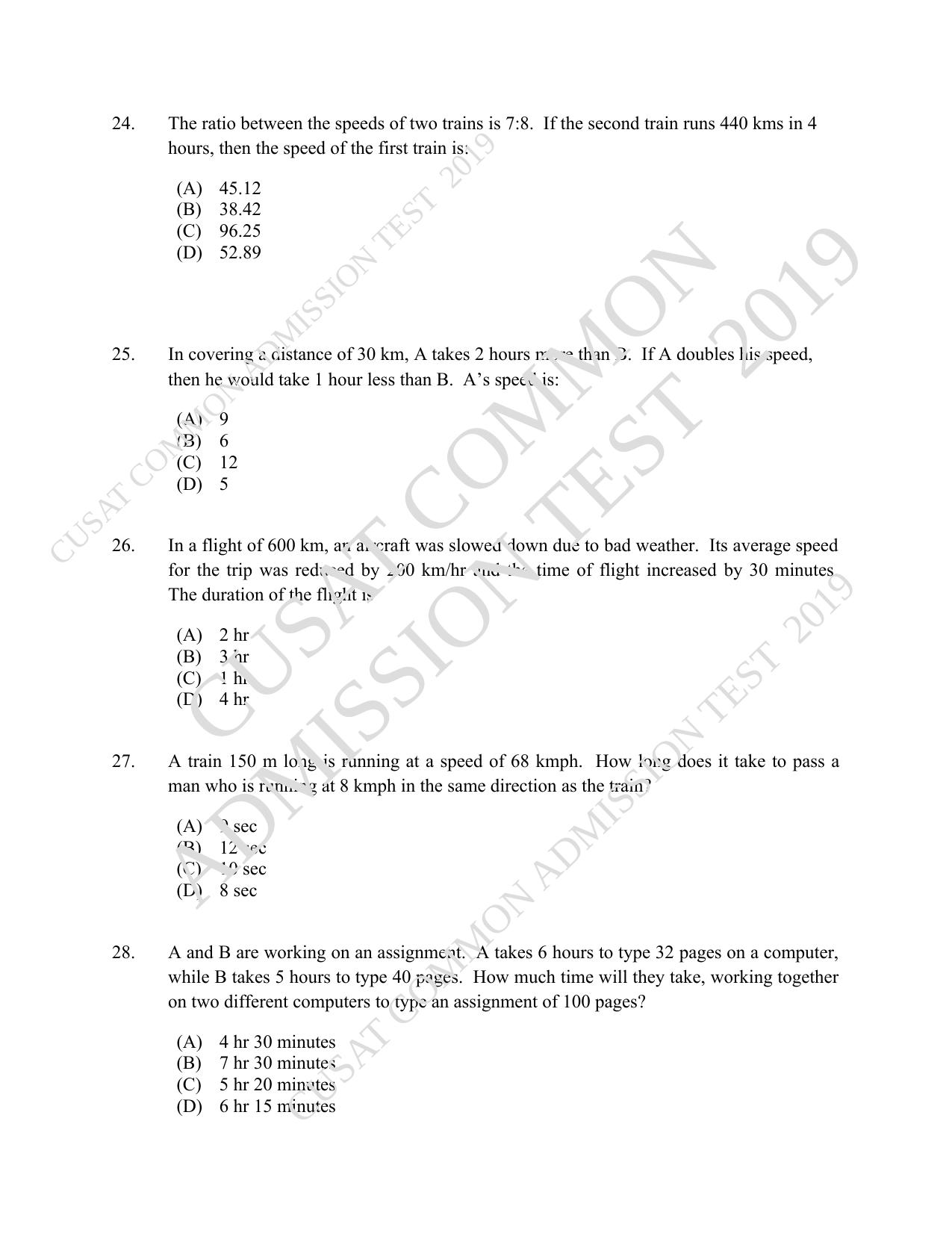 CUSAT CAT 2019 B.Voc Question Paper With Answer Key - Page 6