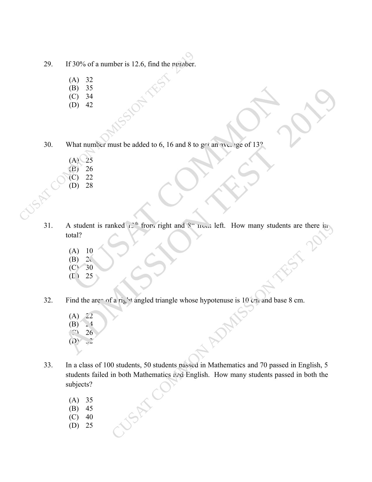 CUSAT CAT 2019 B.Voc Question Paper With Answer Key - Page 7