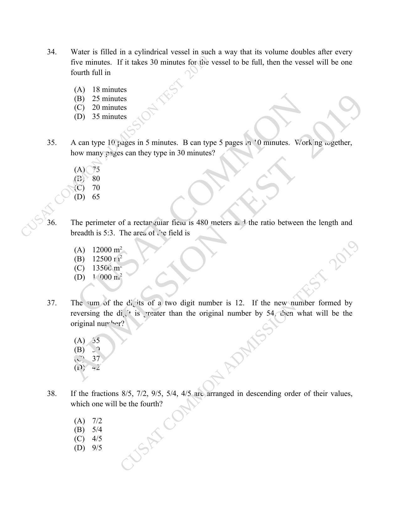 CUSAT CAT 2019 B.Voc Question Paper With Answer Key - Page 8