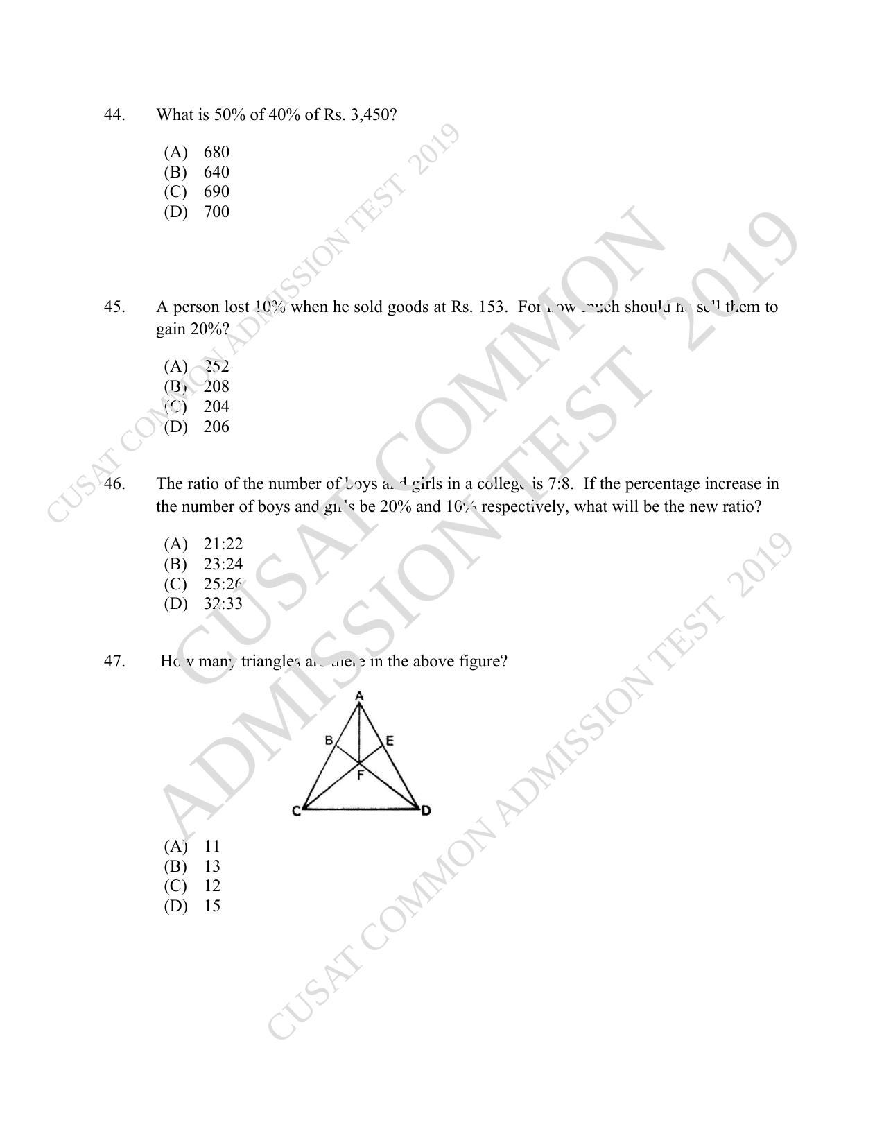 CUSAT CAT 2019 B.Voc Question Paper With Answer Key - Page 10