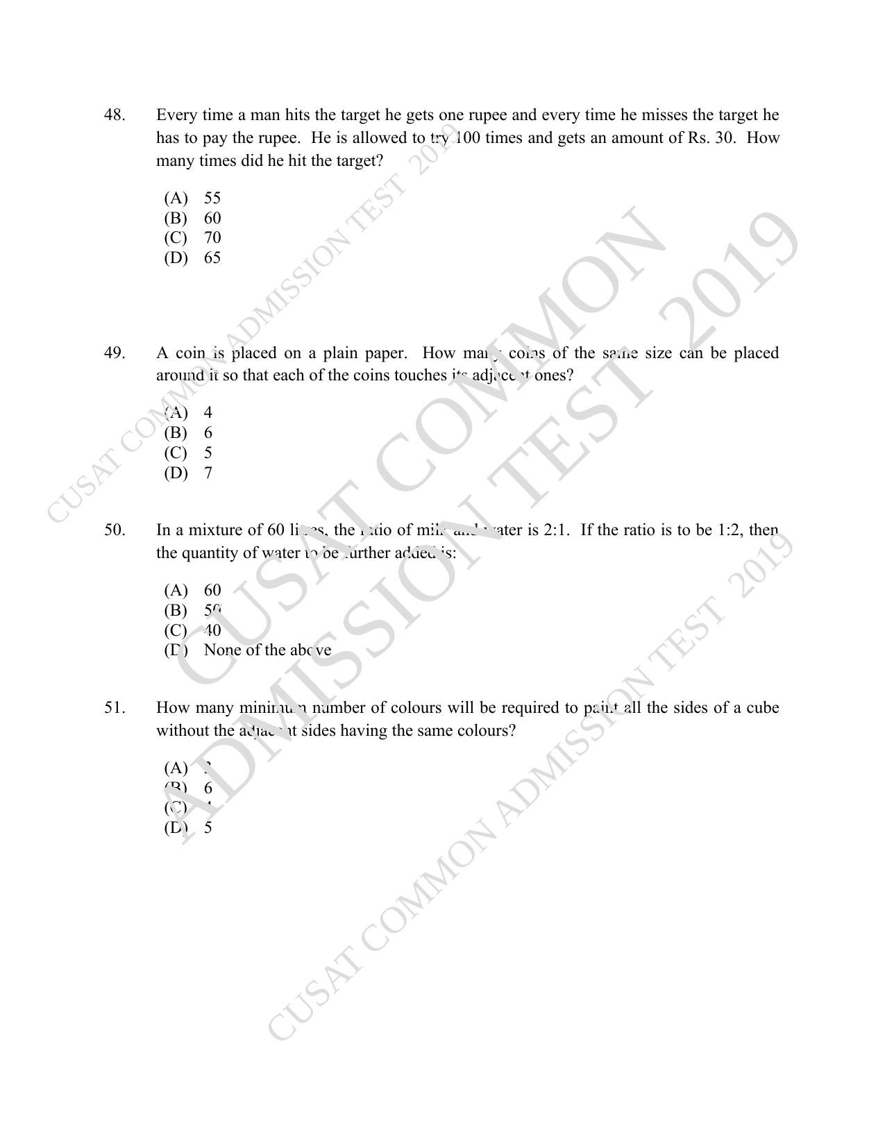 CUSAT CAT 2019 B.Voc Question Paper With Answer Key - Page 11