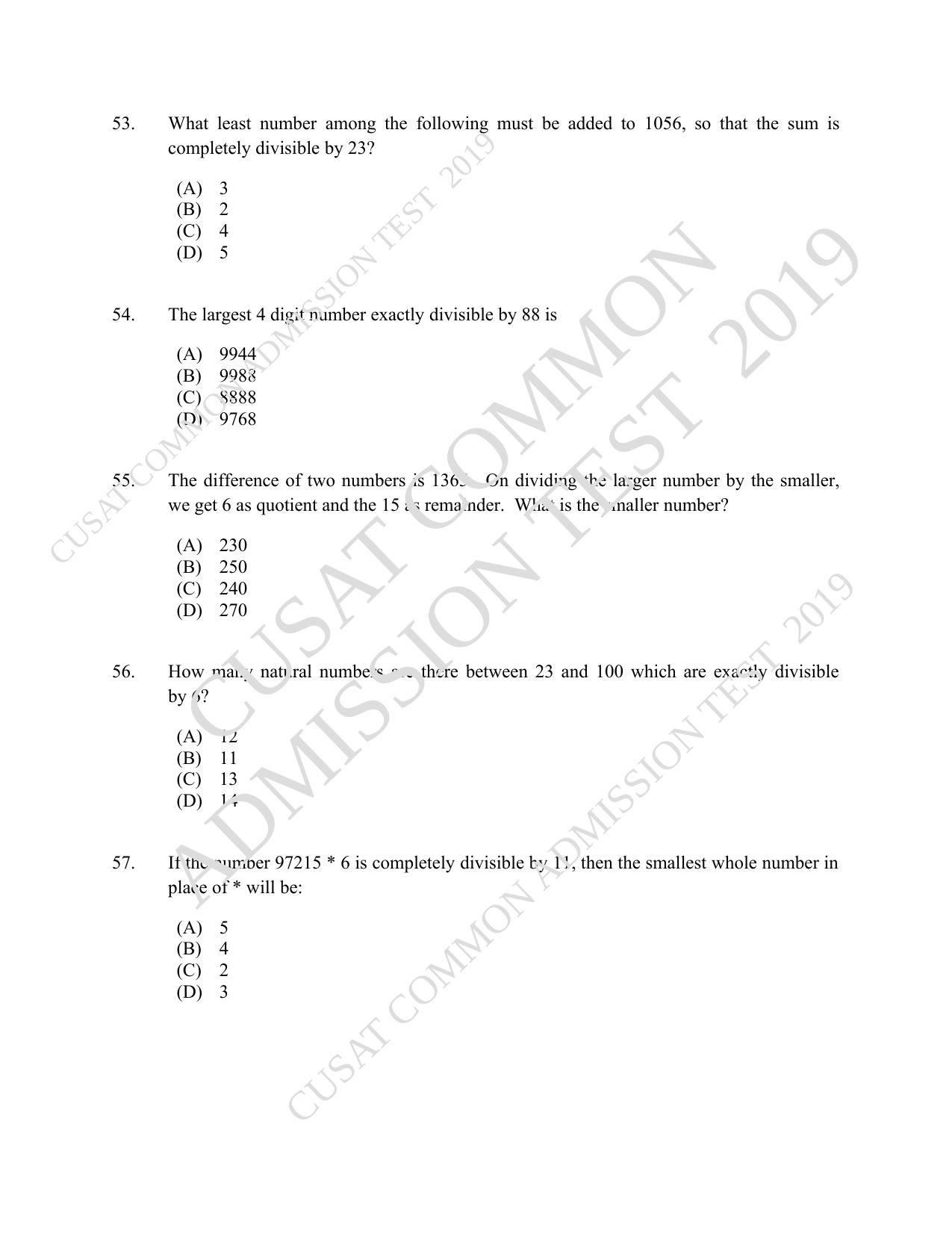 CUSAT CAT 2019 B.Voc Question Paper With Answer Key - Page 13