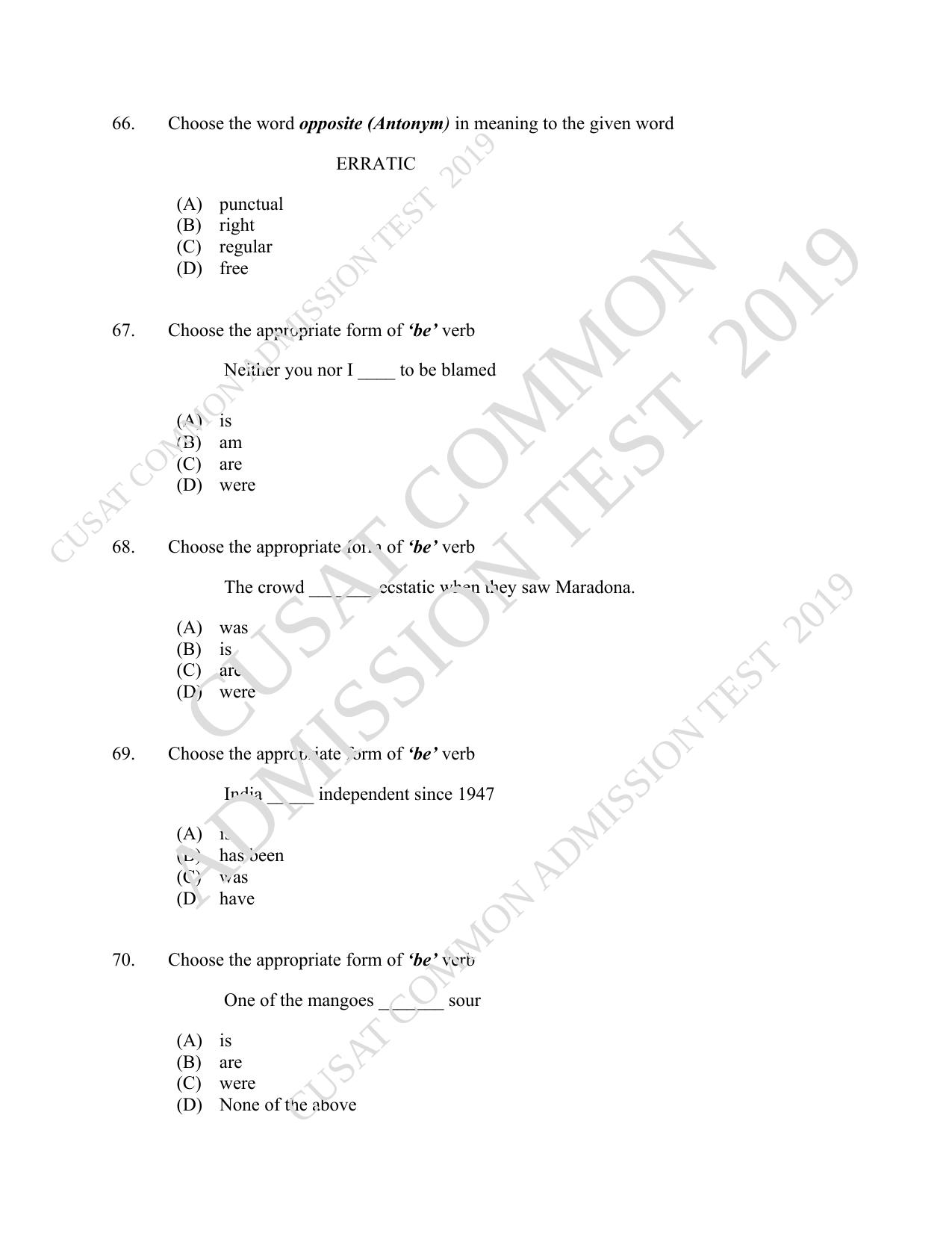 CUSAT CAT 2019 B.Voc Question Paper With Answer Key - Page 16