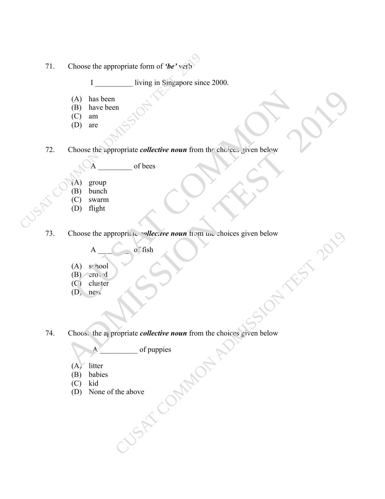CUSAT CAT 2019 B.Voc Question Paper With Answer Key - Page 17