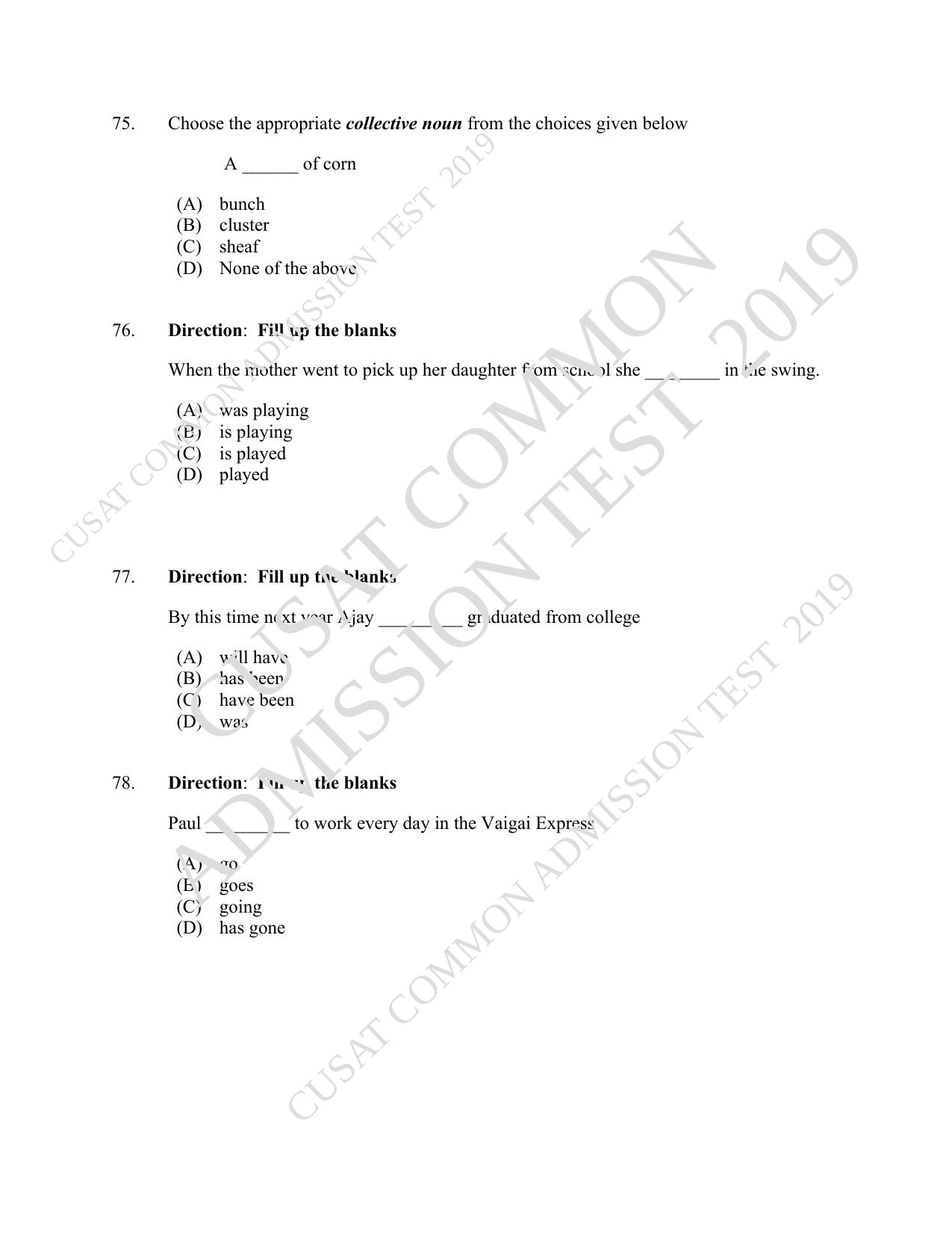 CUSAT CAT 2019 B.Voc Question Paper With Answer Key - Page 18