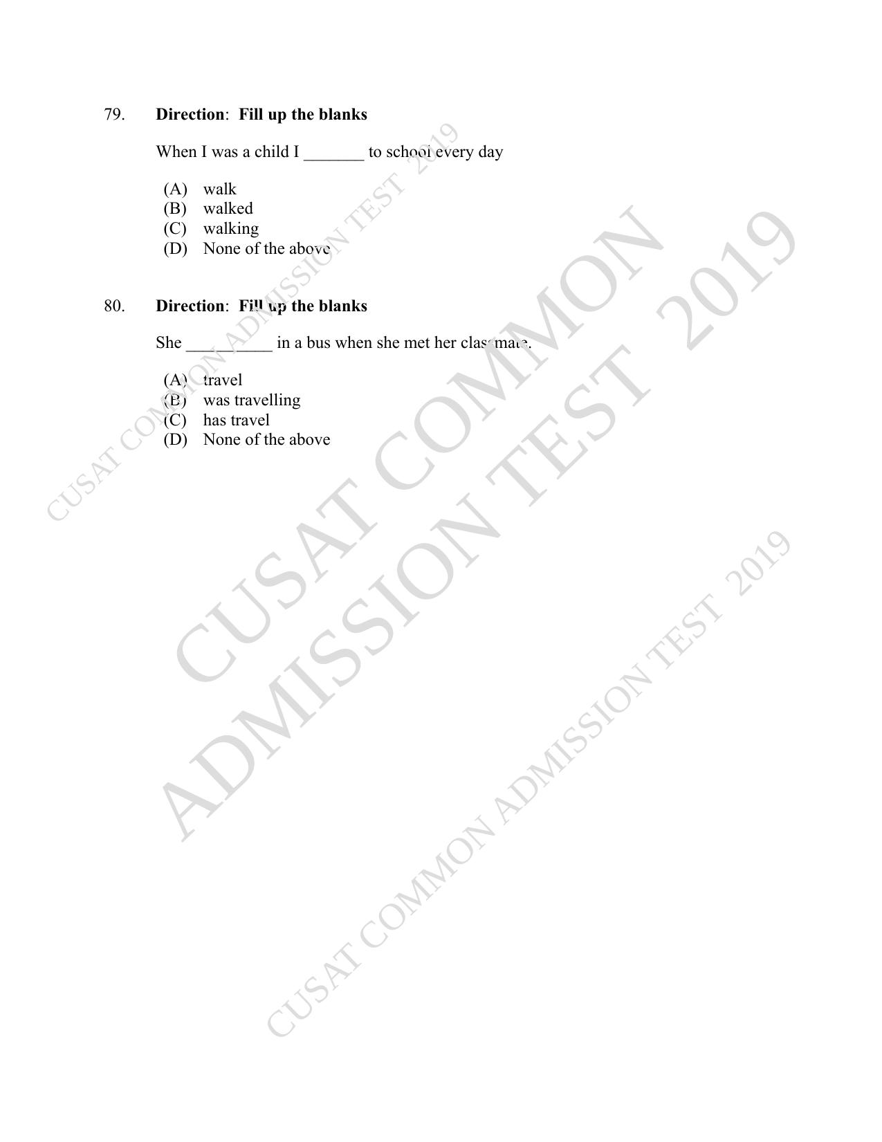 CUSAT CAT 2019 B.Voc Question Paper With Answer Key - Page 19